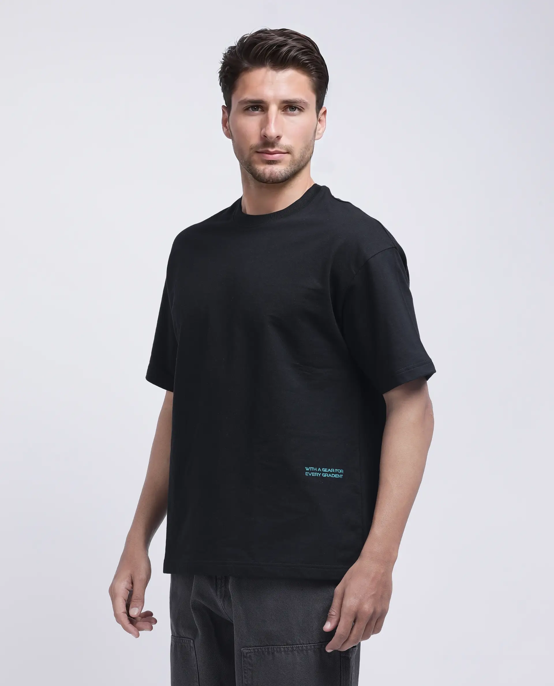 Rare Rabbit Men's Halen Black Cotton Graphic Print Oversized Fit Half Sleeve Crew Neck T-Shirt - Image 5