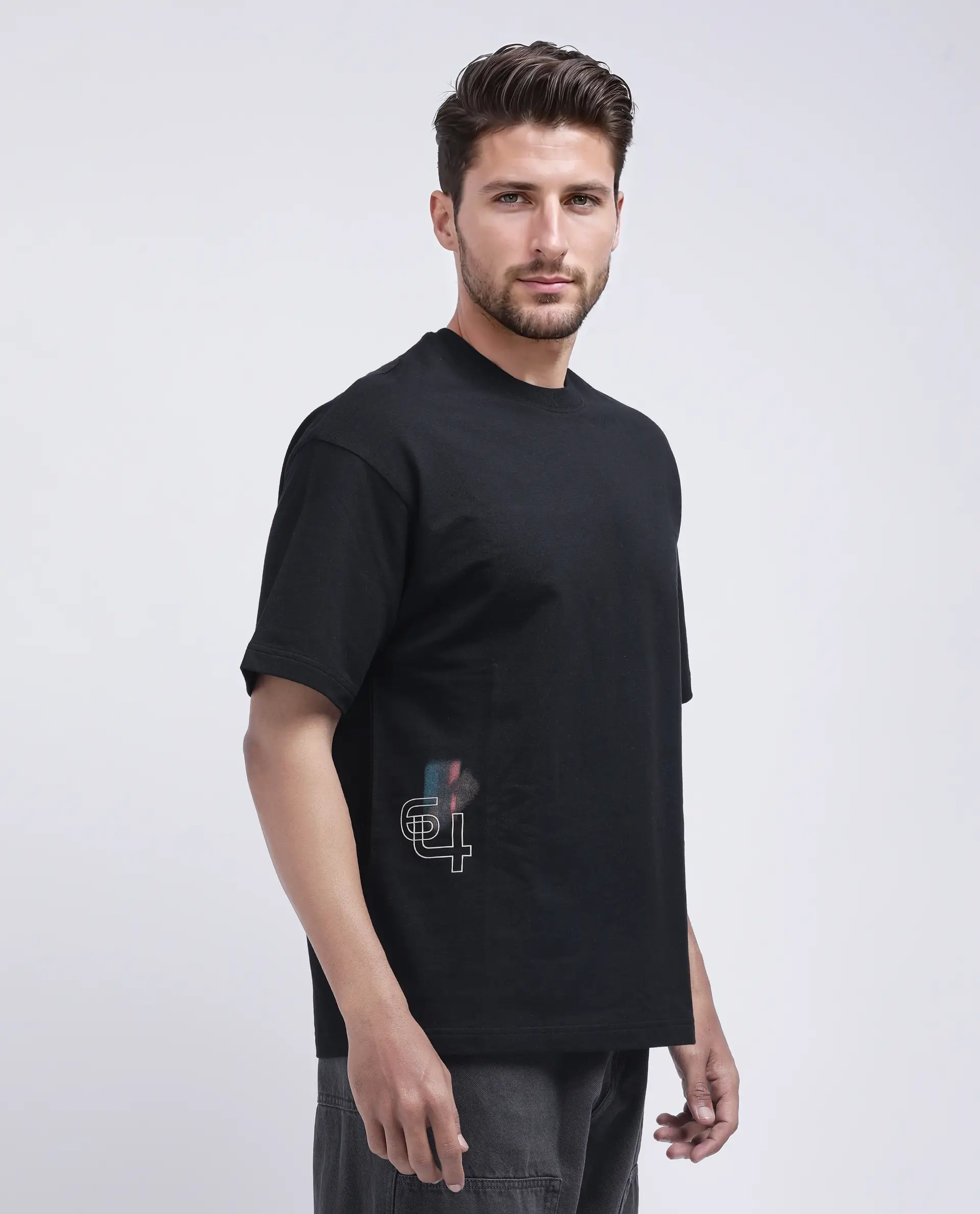 Rare Rabbit Men's Halen Black Cotton Graphic Print Oversized Fit Half Sleeve Crew Neck T-Shirt - Image 6