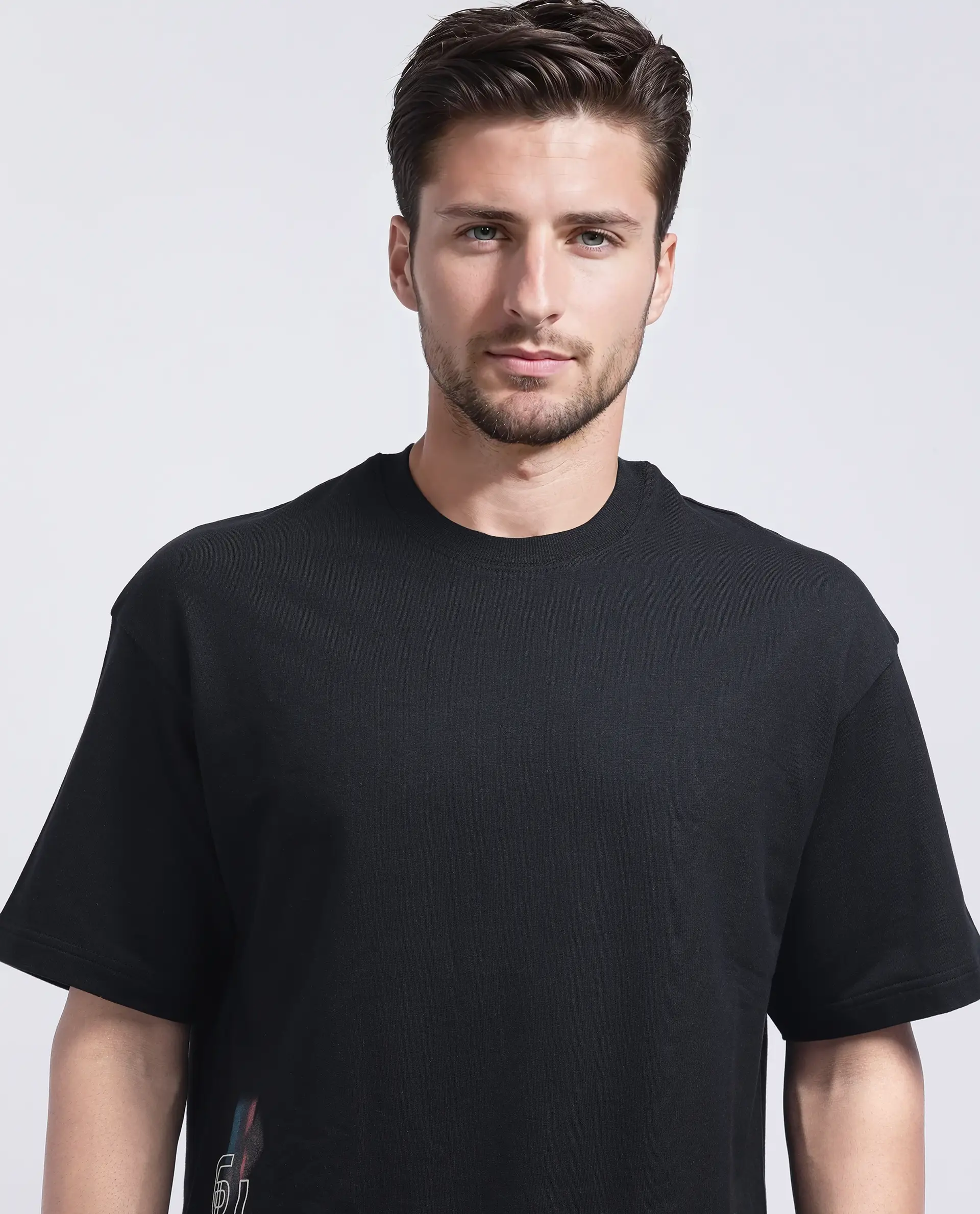 Rare Rabbit Men's Halen Black Cotton Graphic Print Oversized Fit Half Sleeve Crew Neck T-Shirt - Image 7