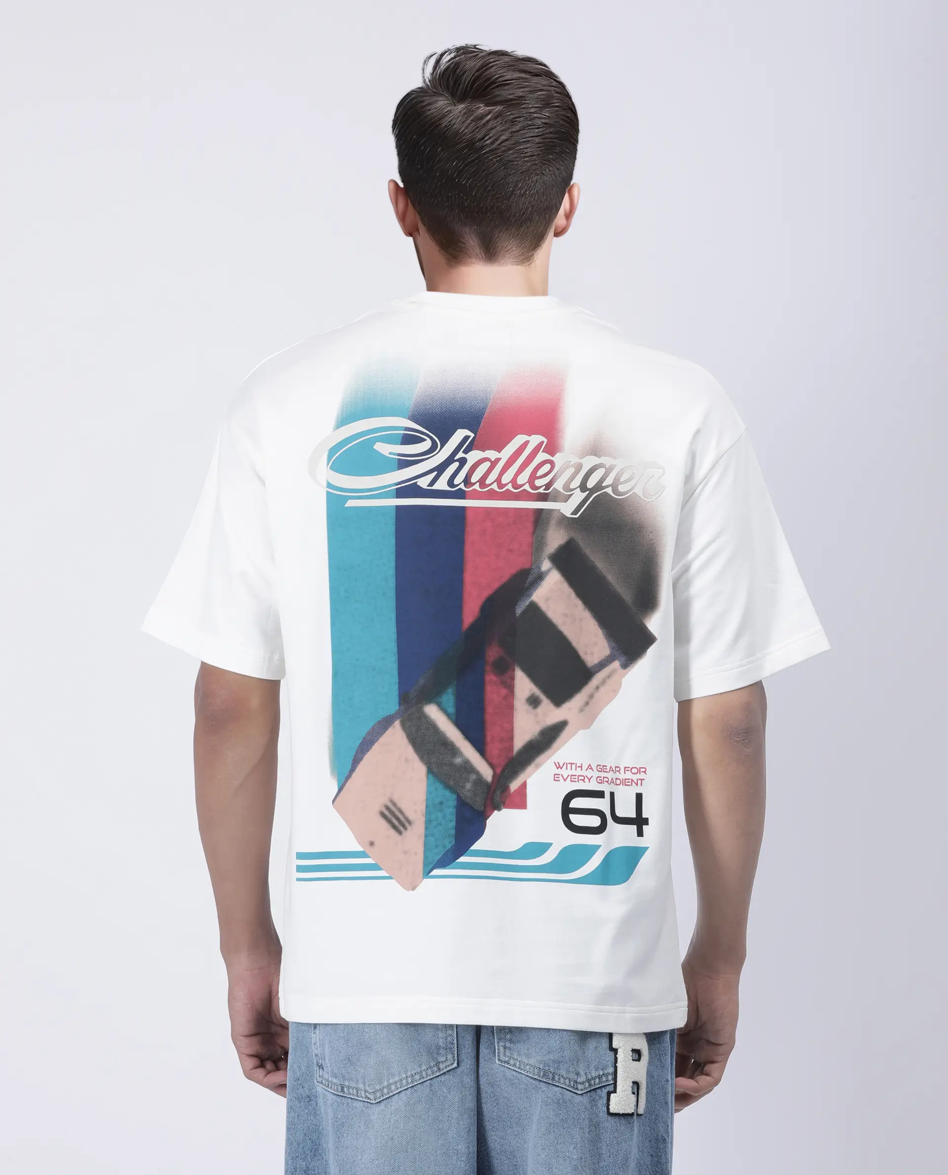 Rare Rabbit Men's Halen Off White Cotton Graphic Print Oversized Fit Half Sleeve Crew Neck T-Shirt - Image 4