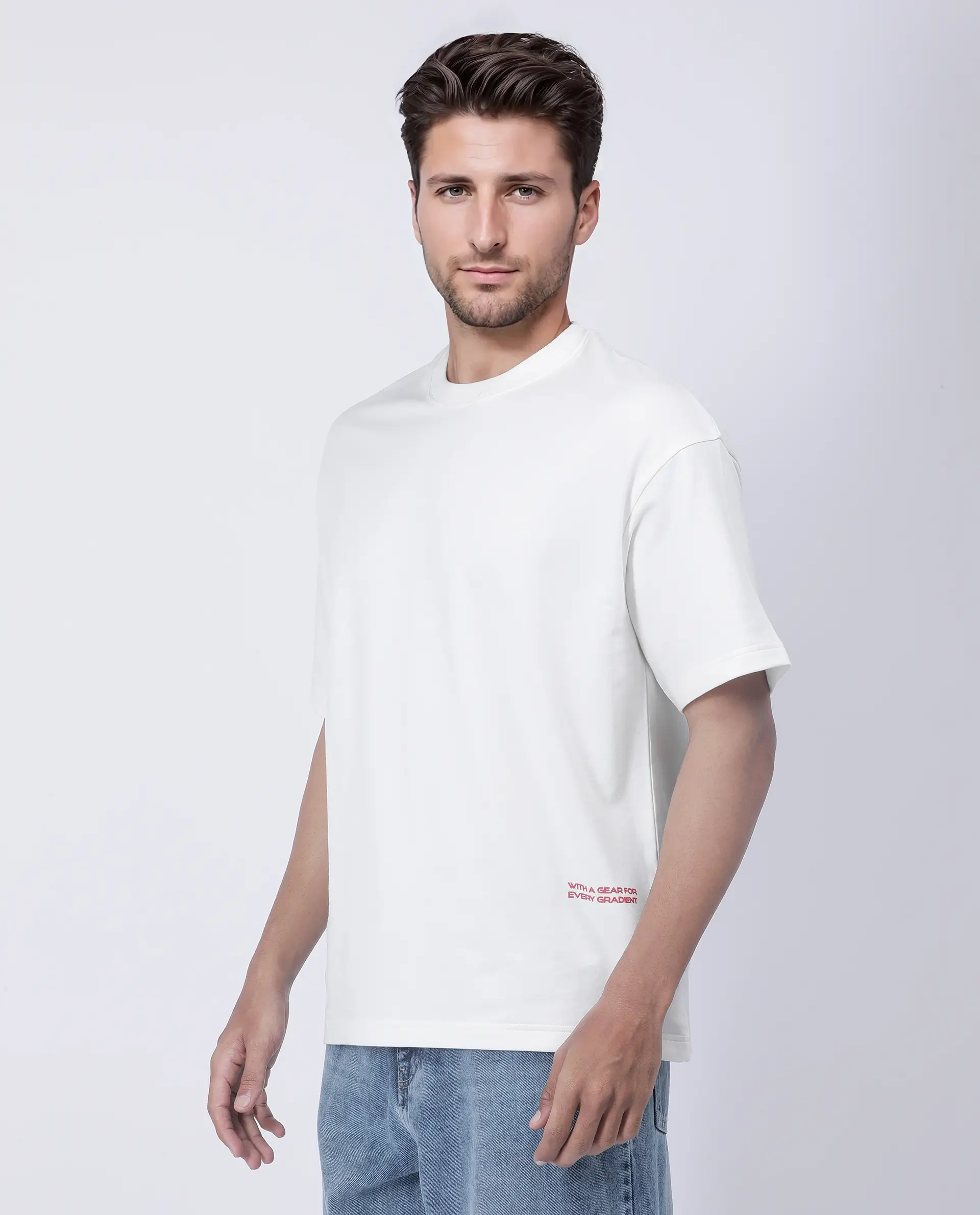 Rare Rabbit Men's Halen Off White Cotton Graphic Print Oversized Fit Half Sleeve Crew Neck T-Shirt - Image 6