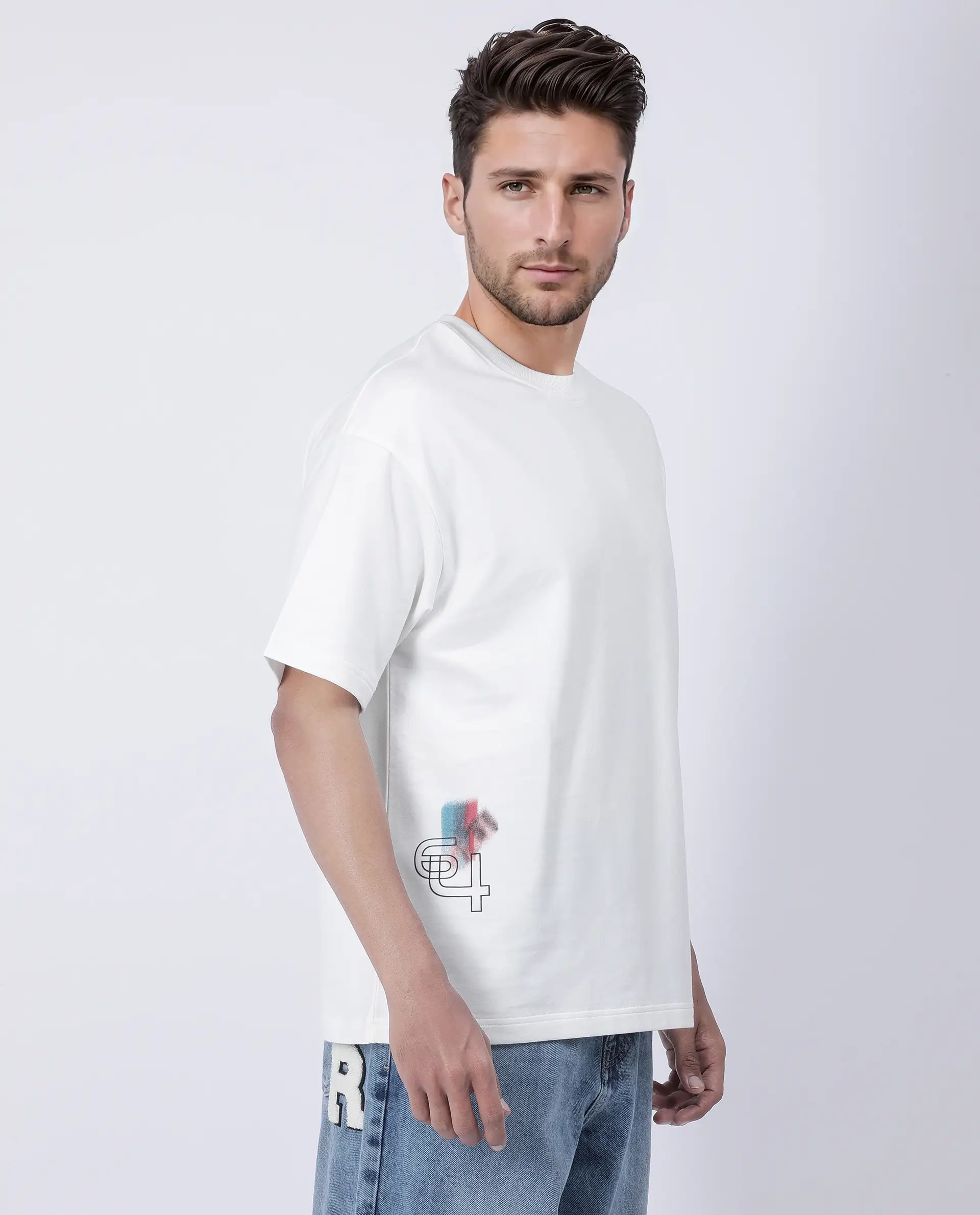 Rare Rabbit Men's Halen Off White Cotton Graphic Print Oversized Fit Half Sleeve Crew Neck T-Shirt - Image 7