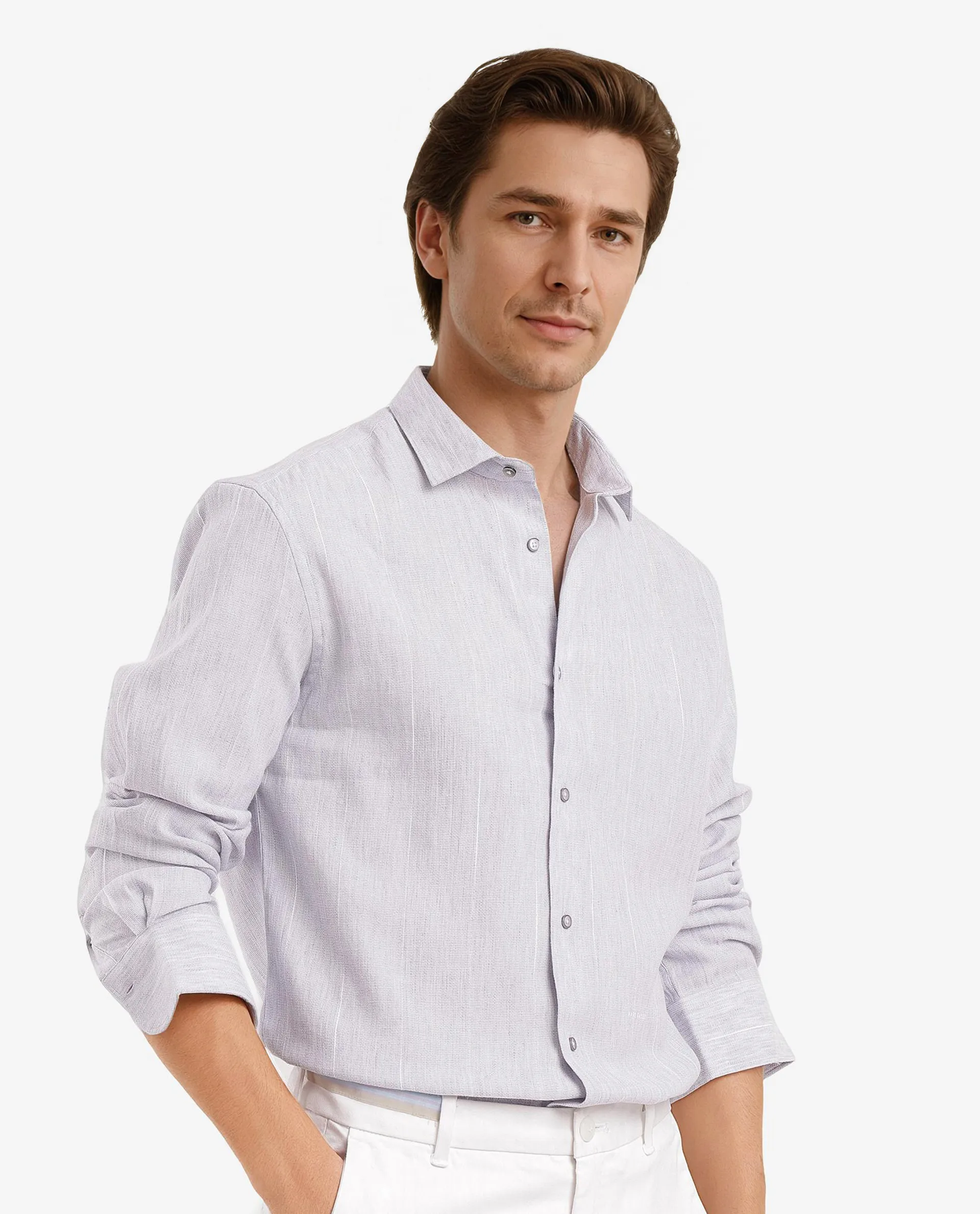 Rare Rabbit Men's Halk-1 Light Purple Cotton Blend Striped Print Regular Fit Full Sleeve Collared Shirt - Image 5
