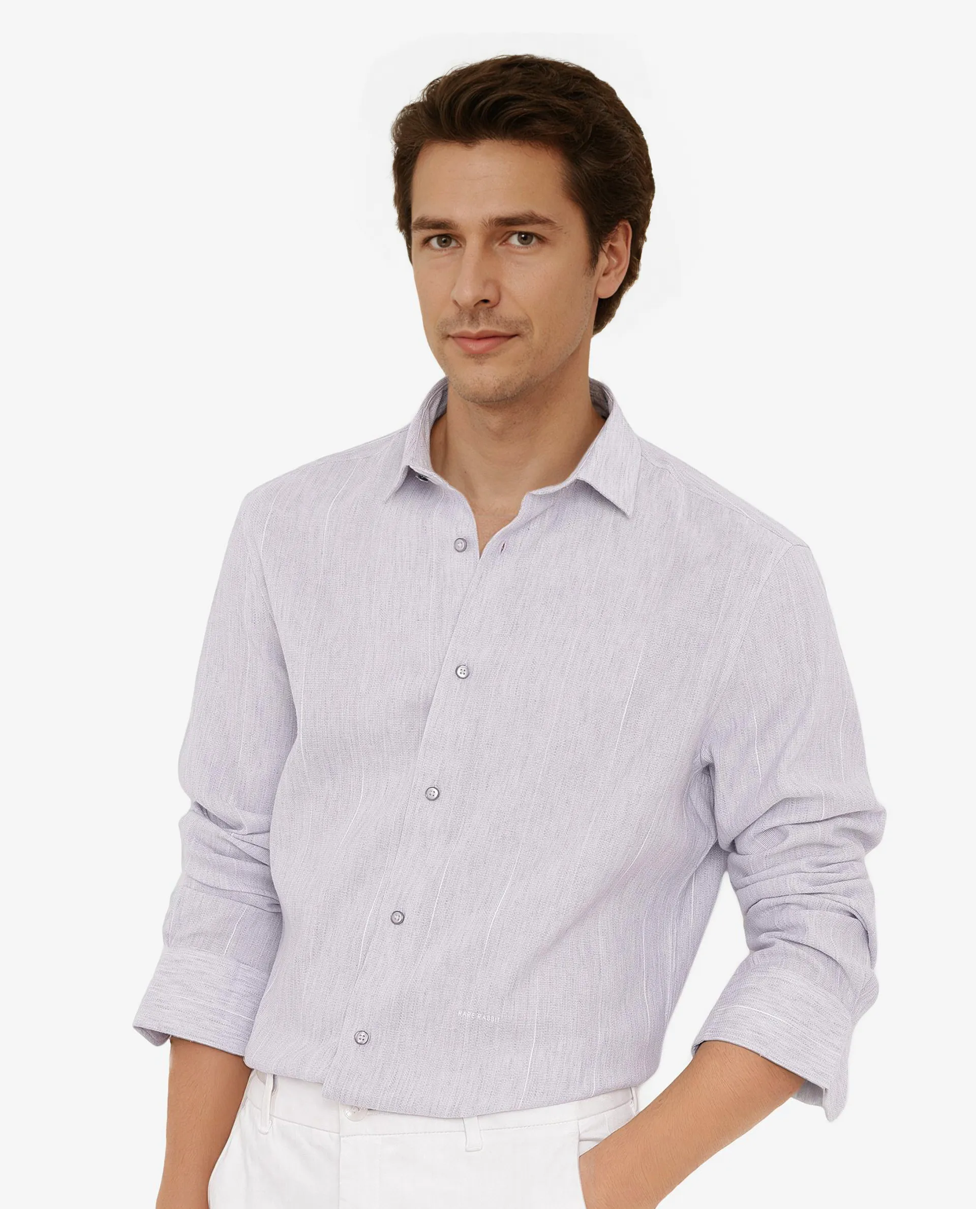 Rare Rabbit Men's Halk-1 Light Purple Cotton Blend Striped Print Regular Fit Full Sleeve Collared Shirt - Image 7