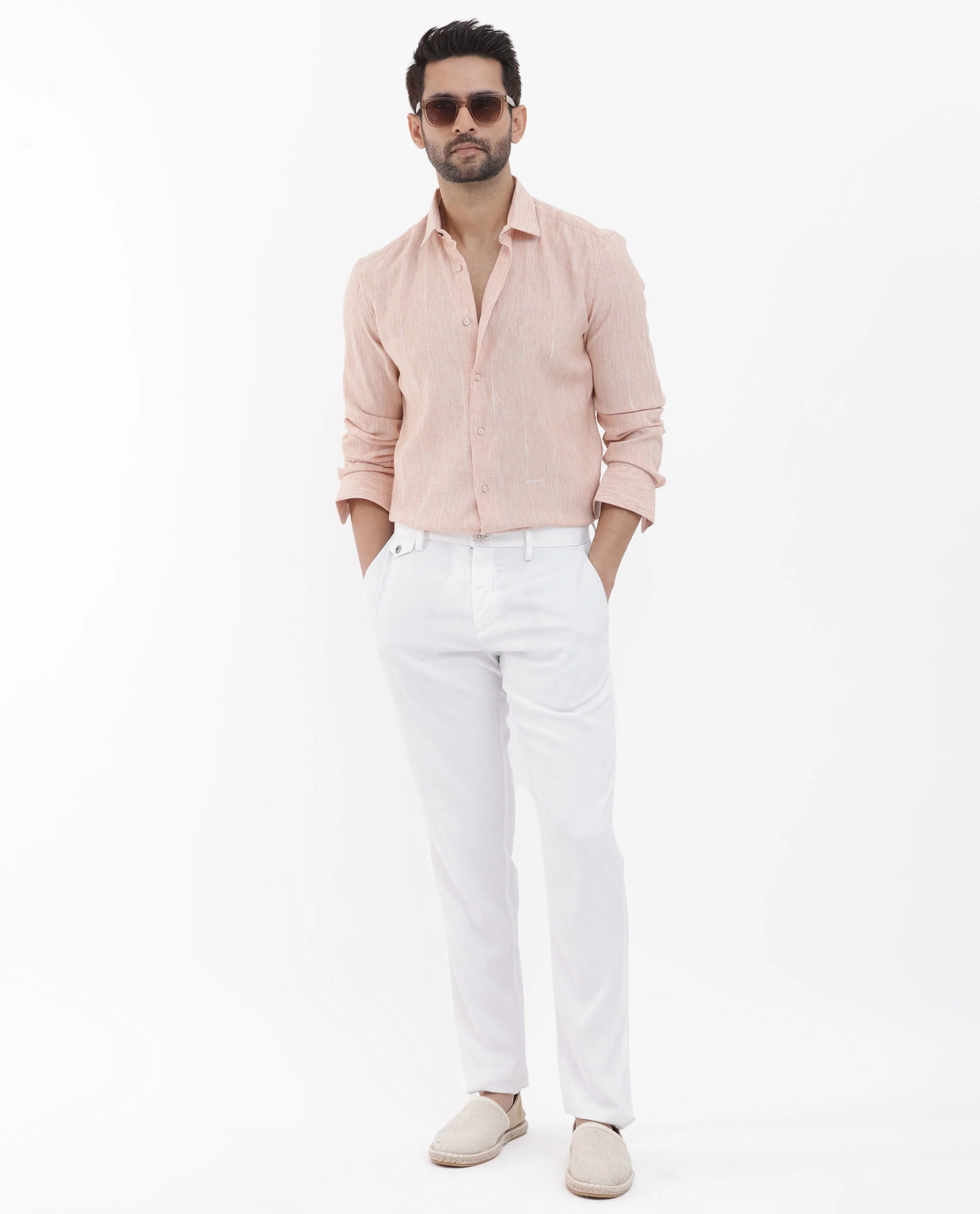 Rare Rabbit Men's Halk Peach Cotton Striped Print Regular Fit Full Sleeve Collared Shirt - Image 2