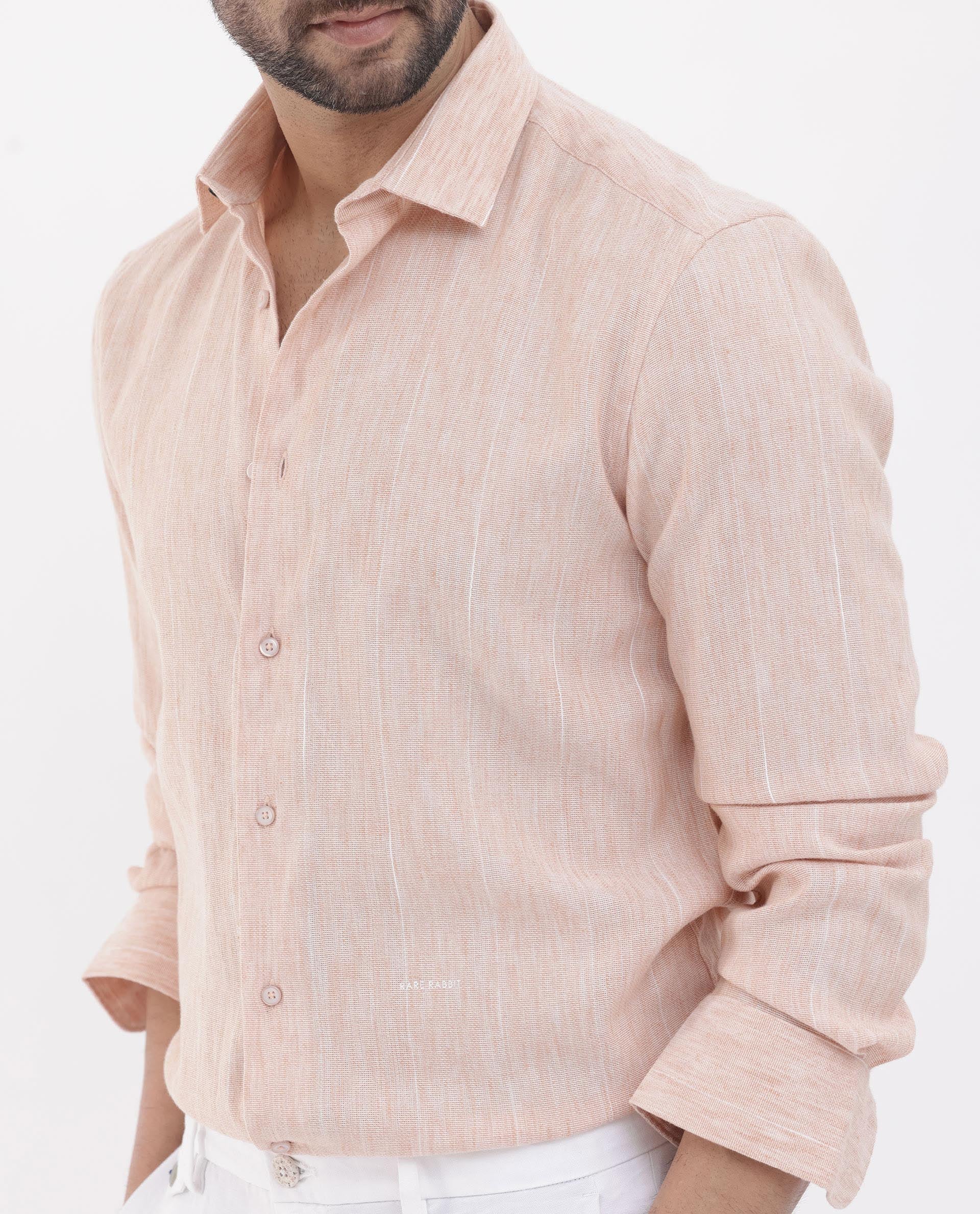 Rare Rabbit Men's Halk Peach Cotton Striped Print Regular Fit Full Sleeve Collared Shirt - Image 4