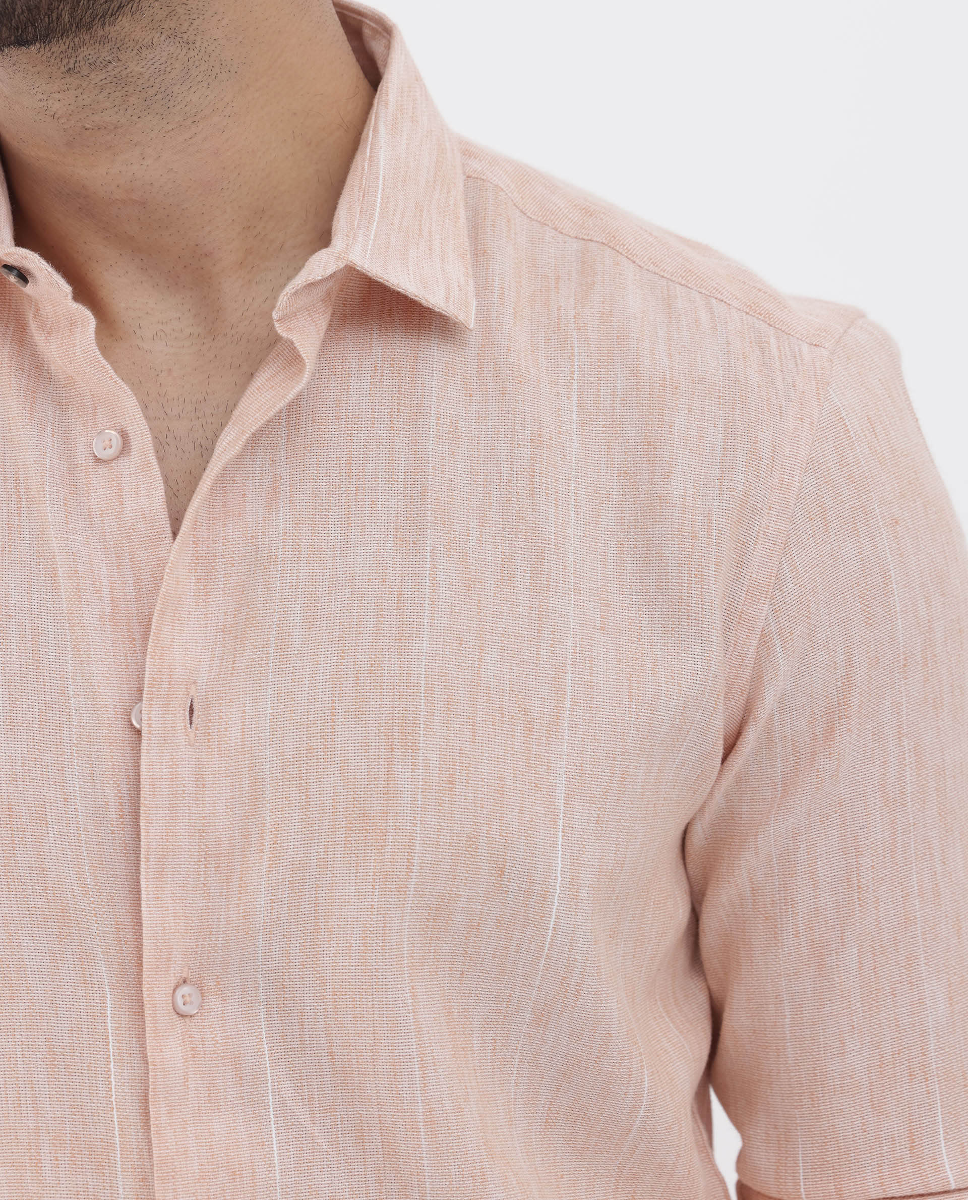 Rare Rabbit Men's Halk Peach Cotton Striped Print Regular Fit Full Sleeve Collared Shirt - Image 5