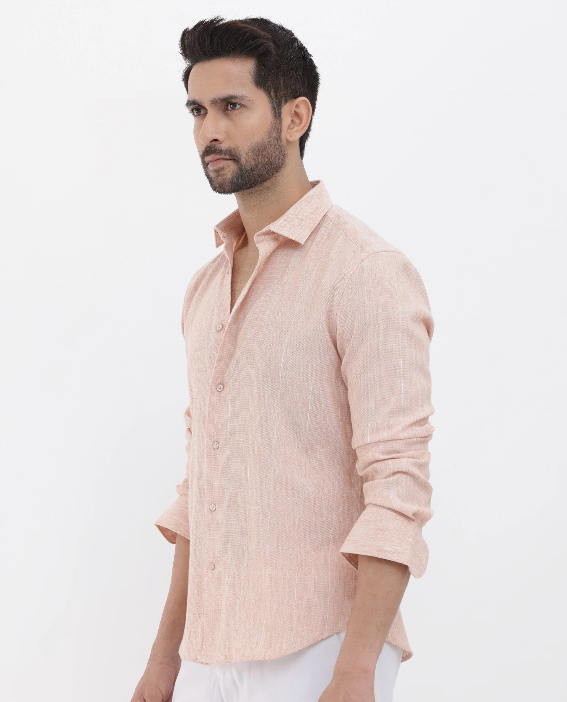 Rare Rabbit Men's Halk Peach Cotton Striped Print Regular Fit Full Sleeve Collared Shirt - Image 7