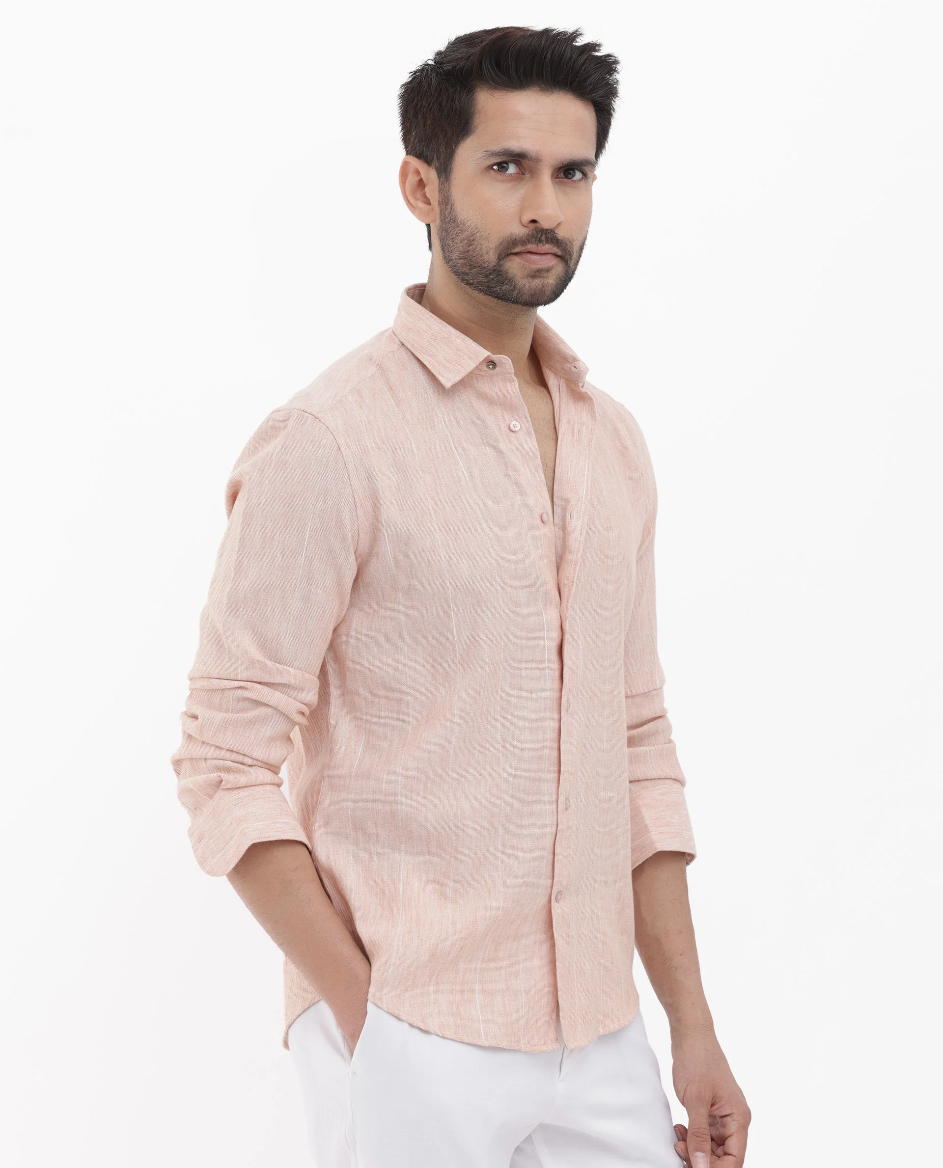 Rare Rabbit Men's Halk Peach Cotton Striped Print Regular Fit Full Sleeve Collared Shirt - Image 8