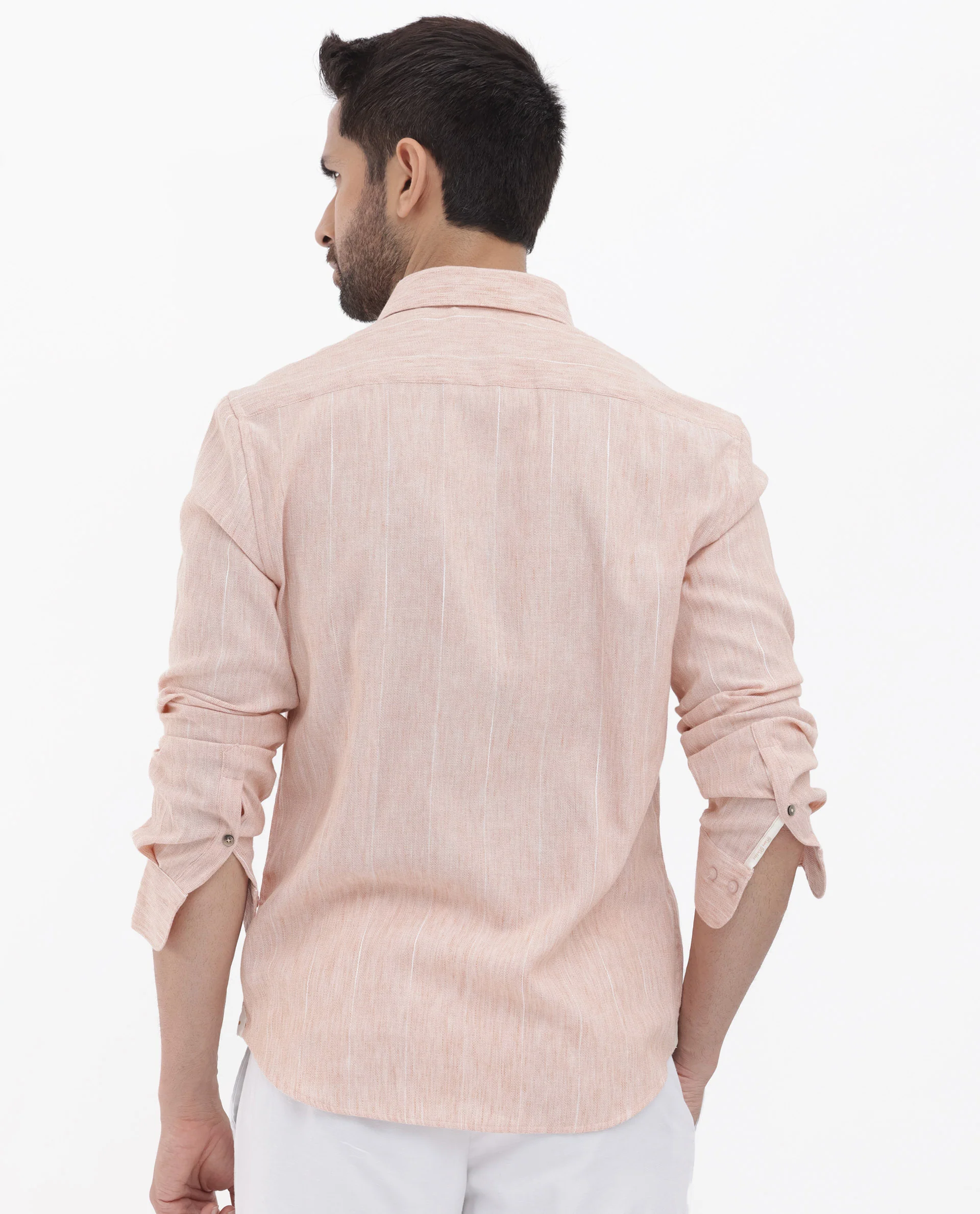 Rare Rabbit Men's Halk Peach Cotton Striped Print Regular Fit Full Sleeve Collared Shirt - Image 9