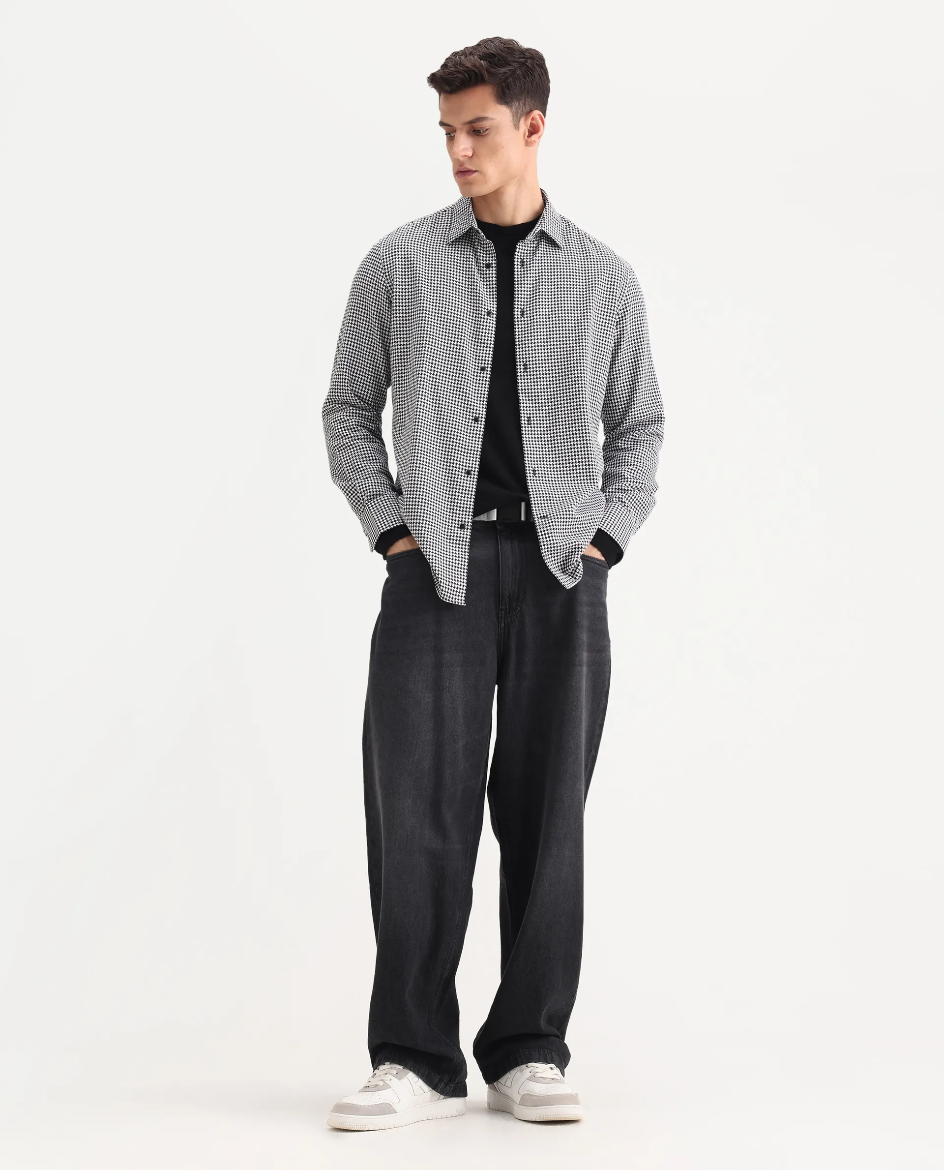 Rare Rabbit Men's Hall Black Cotton Checked Print Regular Fit Full Sleeve Collared Shirt - Image 2