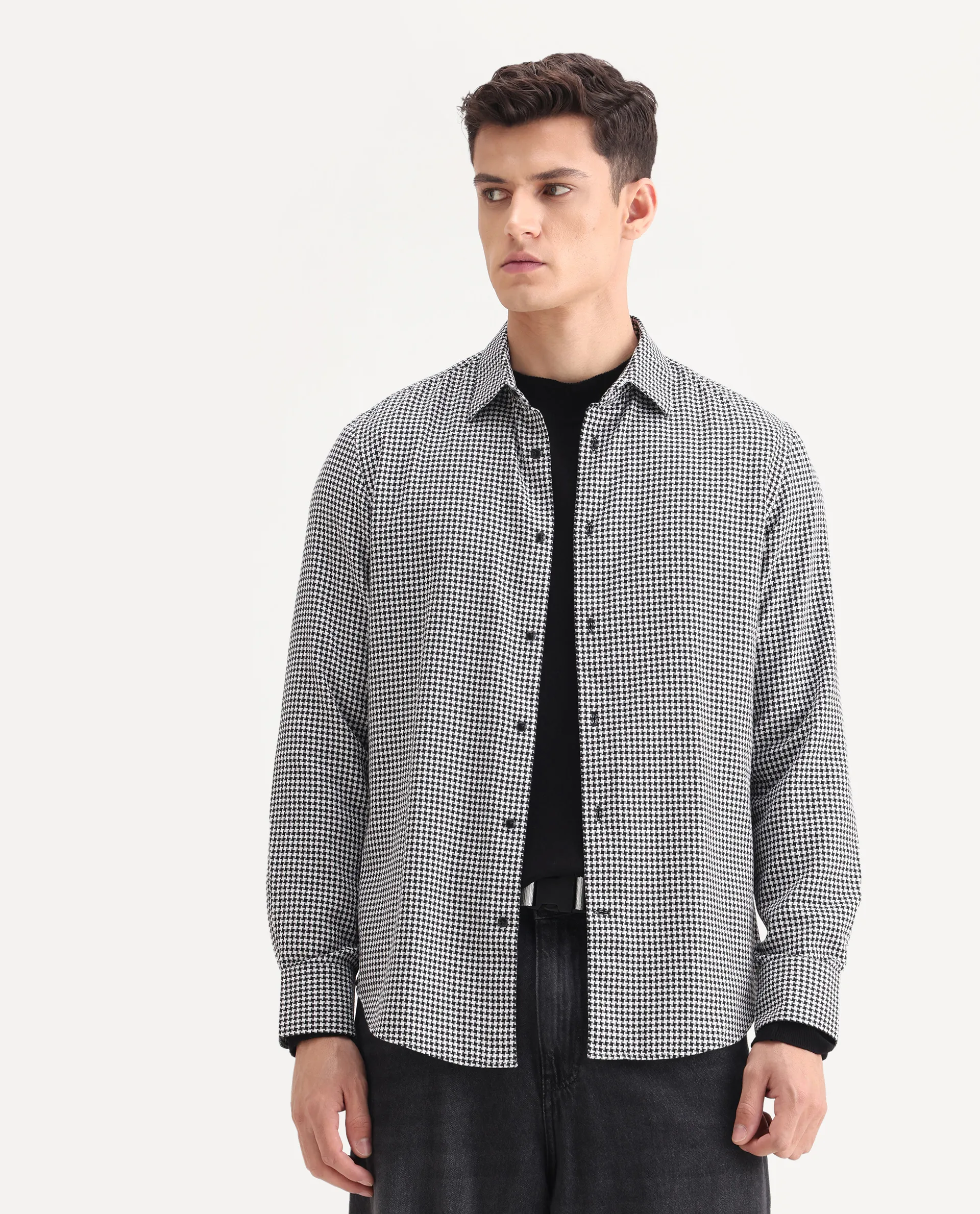 Rare Rabbit Men's Hall Black Cotton Checked Print Regular Fit Full Sleeve Collared Shirt - Image 4