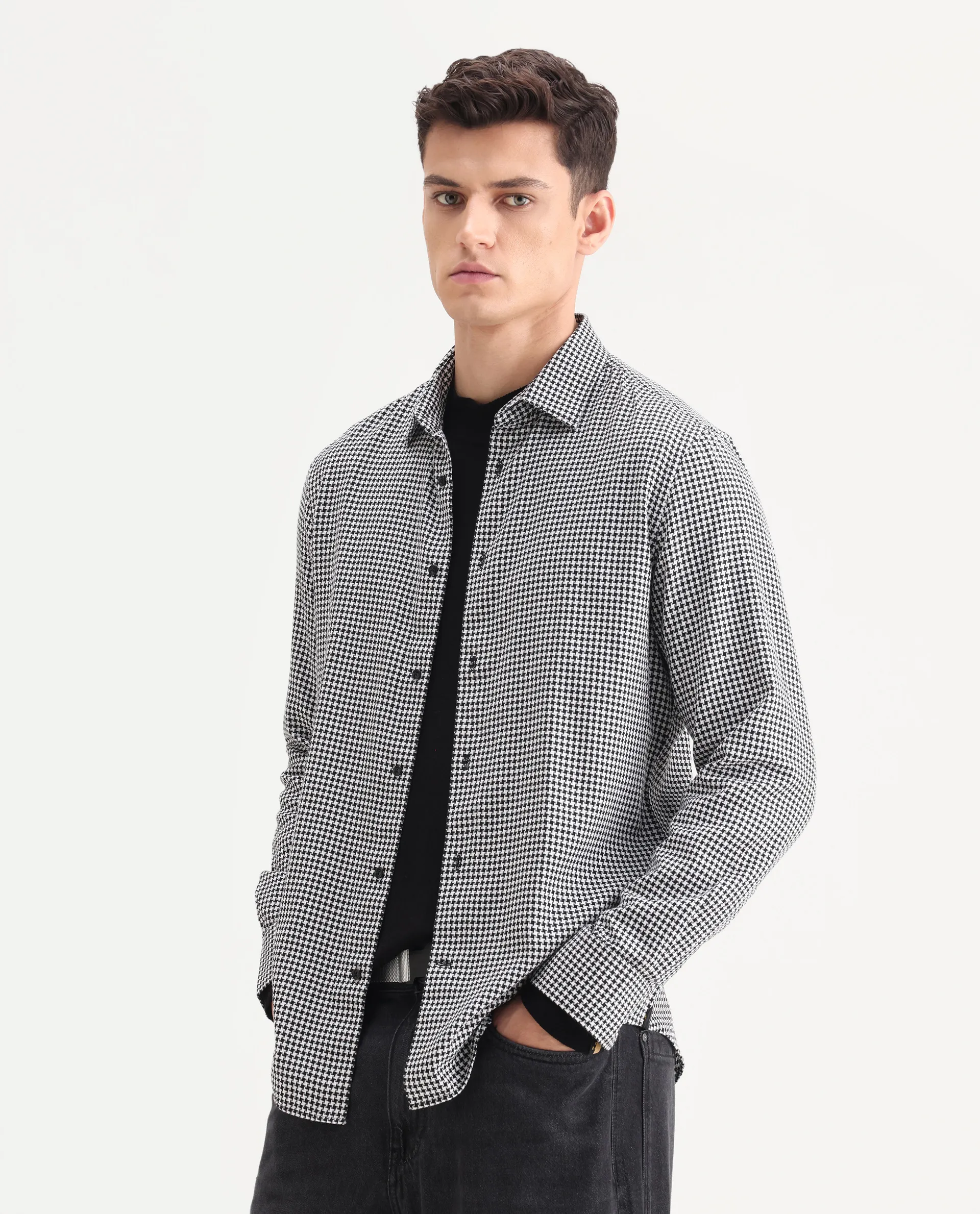 Rare Rabbit Men's Hall Black Cotton Checked Print Regular Fit Full Sleeve Collared Shirt - Image 5
