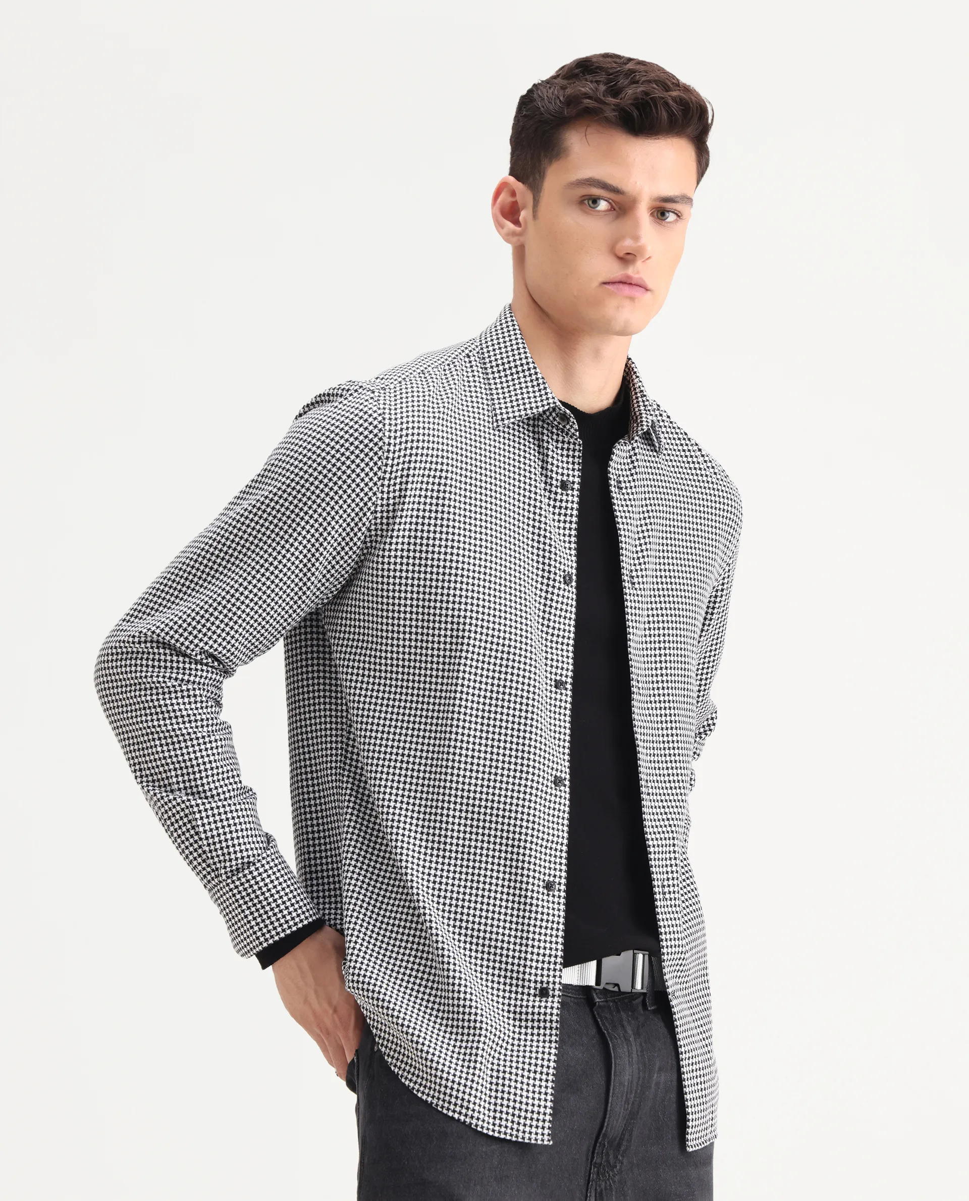 Rare Rabbit Men's Hall Black Cotton Checked Print Regular Fit Full Sleeve Collared Shirt - Image 6