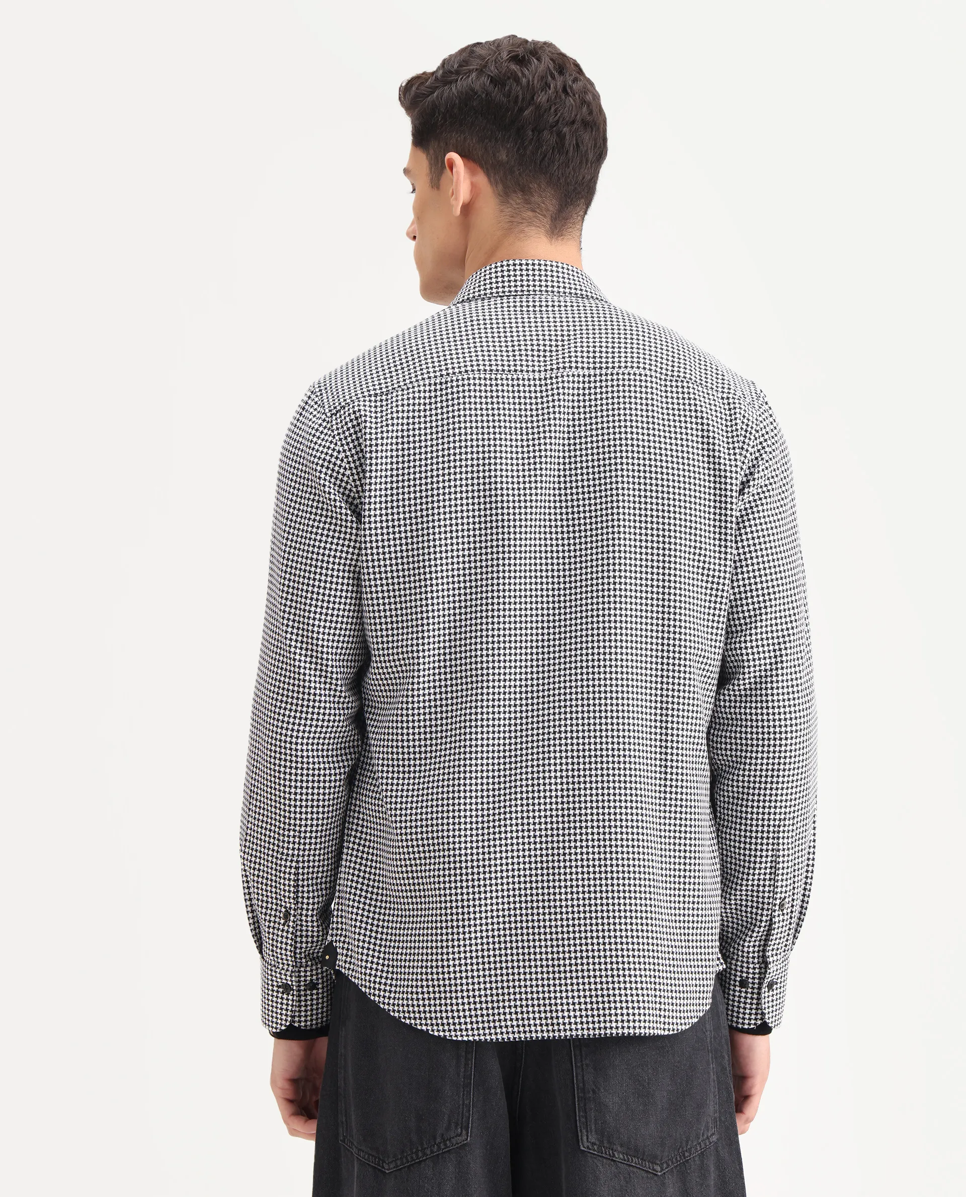 Rare Rabbit Men's Hall Black Cotton Checked Print Regular Fit Full Sleeve Collared Shirt - Image 7