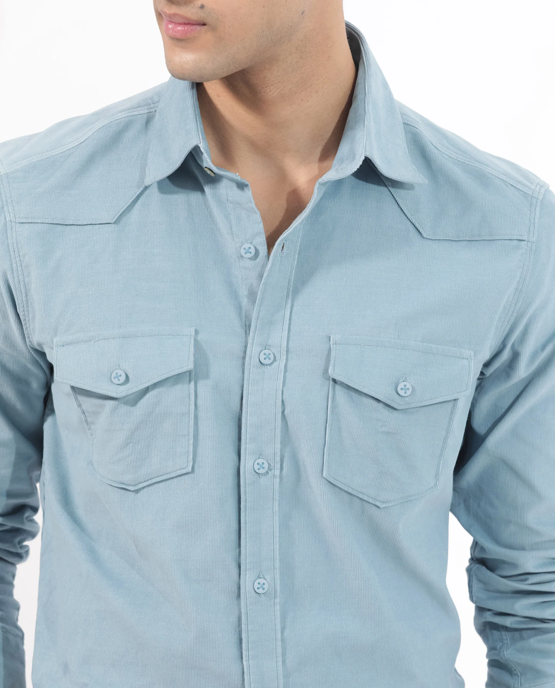 Rare Rabbit Men's Halle Dusky Blue Cotton Plain Regular Fit Full Sleeve Collared Shirt - Image 2