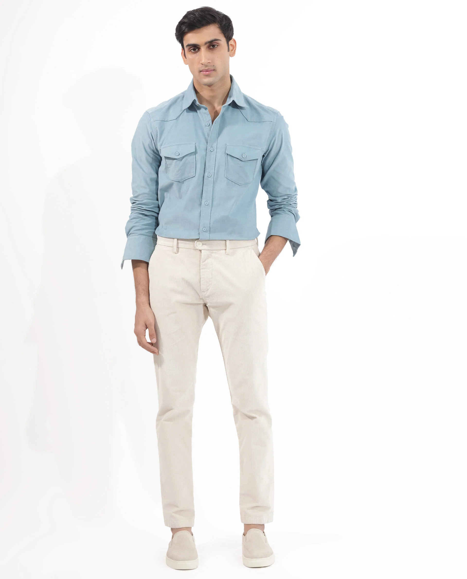 Rare Rabbit Men's Halle Dusky Blue Cotton Plain Regular Fit Full Sleeve Collared Shirt - Image 4