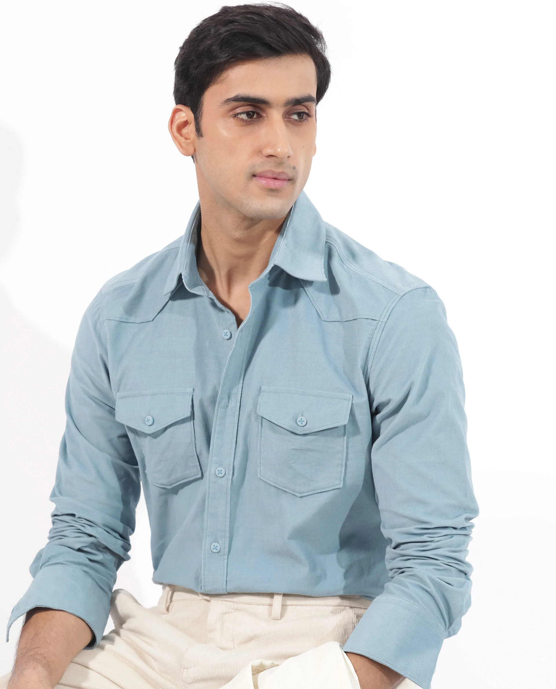 Rare Rabbit Men's Halle Dusky Blue Cotton Plain Regular Fit Full Sleeve Collared Shirt - Image 5