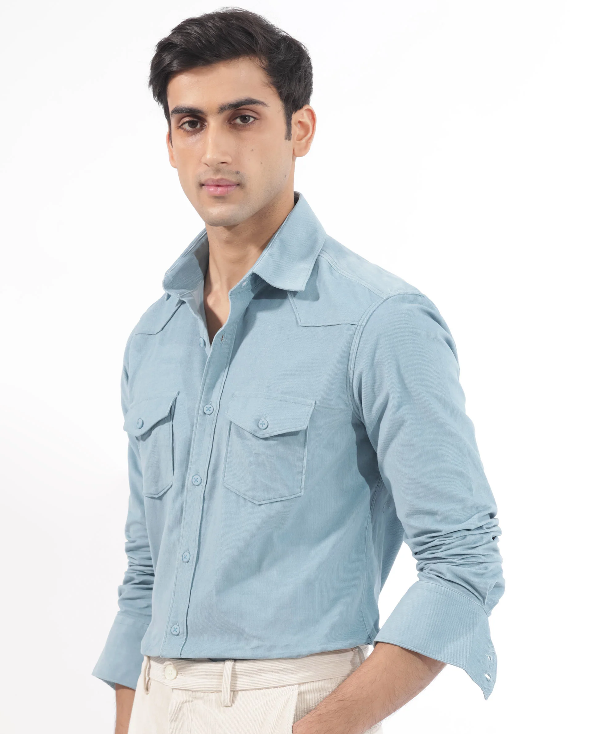 Rare Rabbit Men's Halle Dusky Blue Cotton Plain Regular Fit Full Sleeve Collared Shirt - Image 6