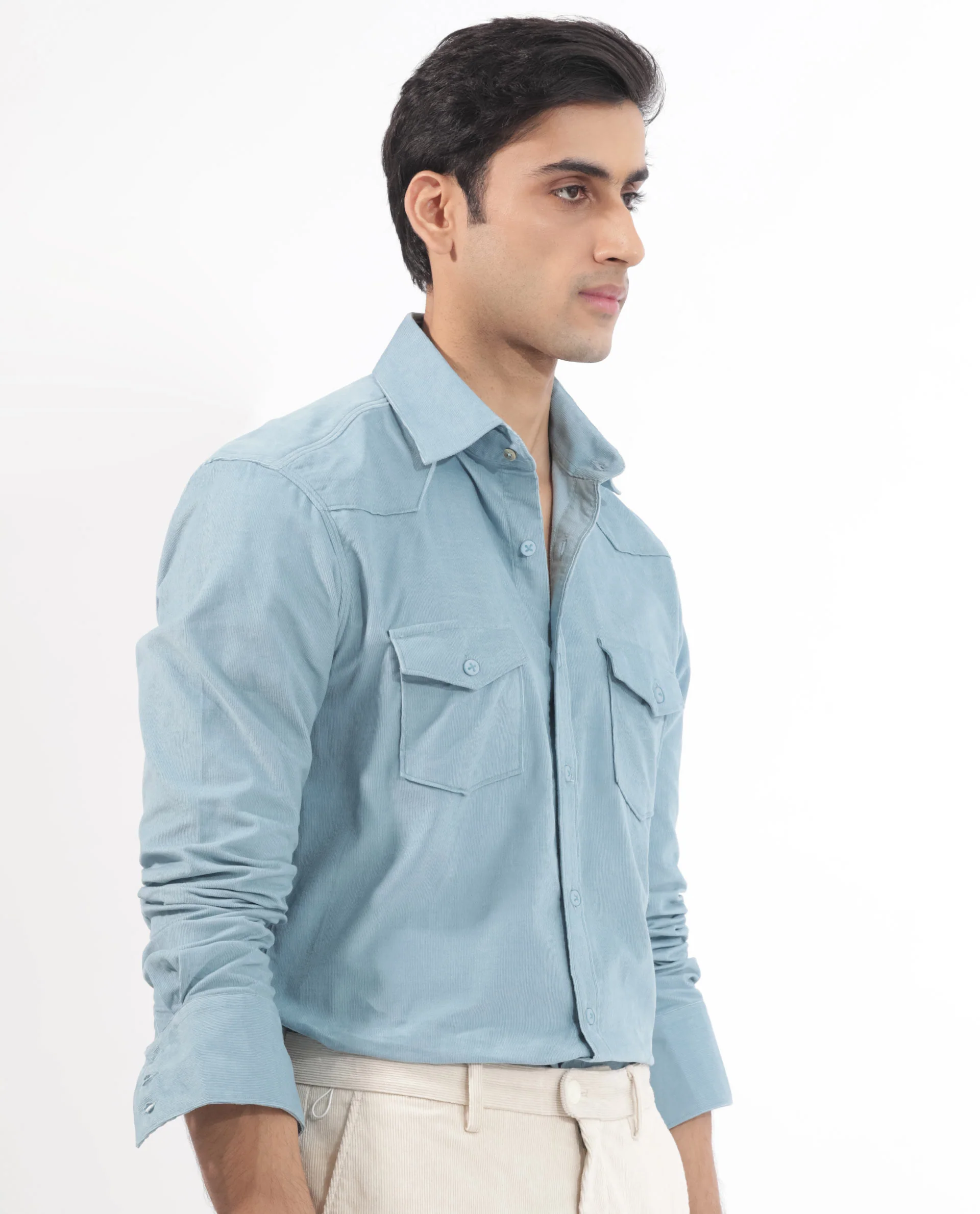 Rare Rabbit Men's Halle Dusky Blue Cotton Plain Regular Fit Full Sleeve Collared Shirt - Image 7