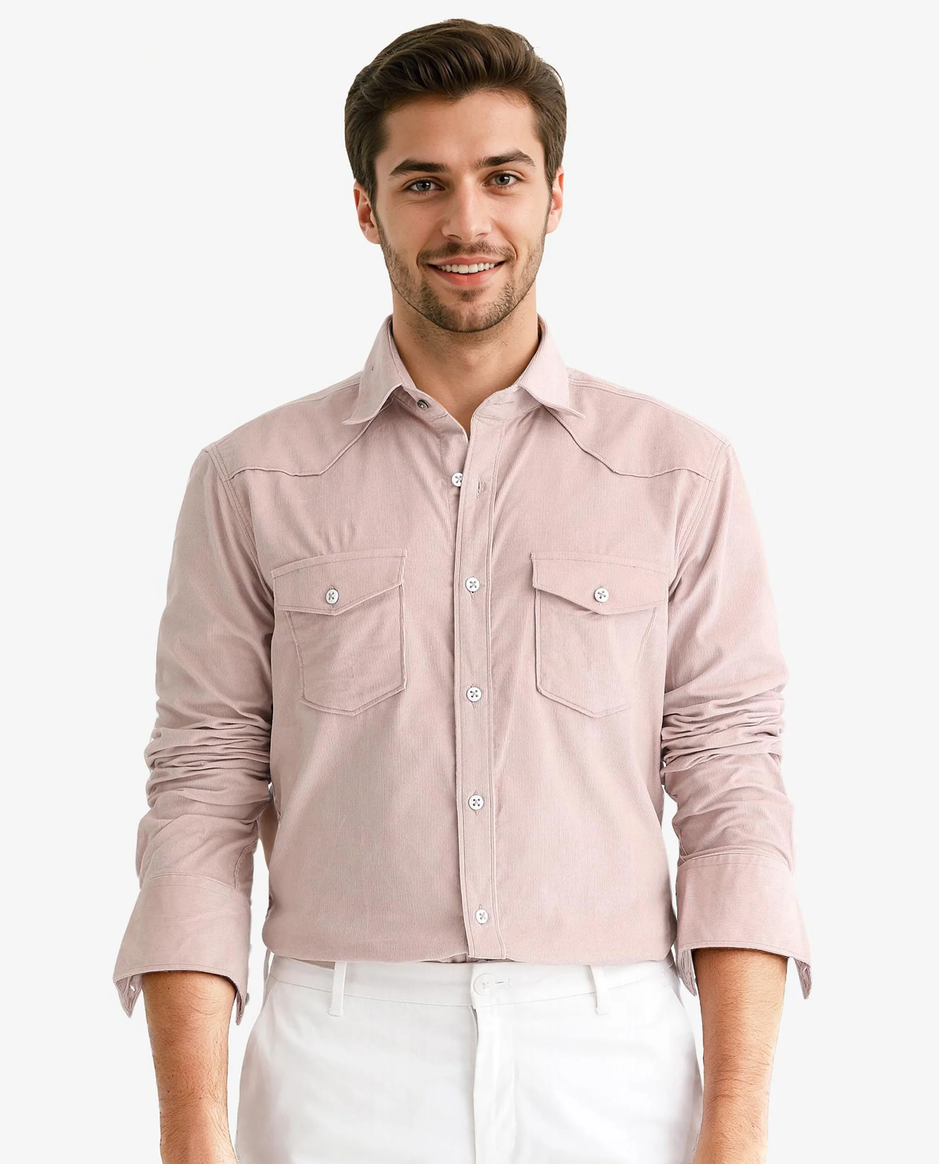Rare Rabbit Men's Halle Dusky Peach Cotton Plain Regular Fit Full Sleeve Collared Shirt