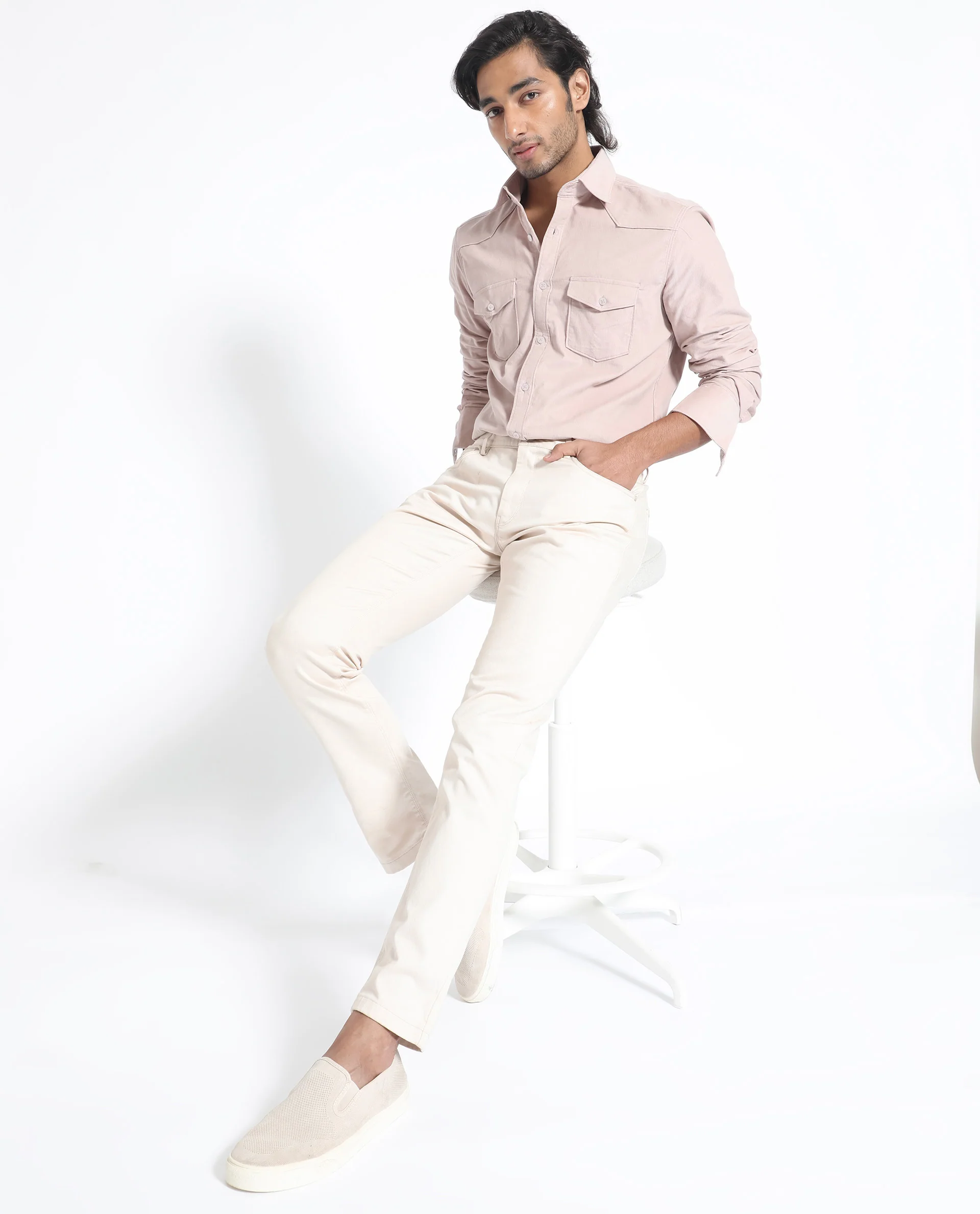 Rare Rabbit Men's Halle Dusky Peach Cotton Plain Regular Fit Full Sleeve Collared Shirt - Image 2