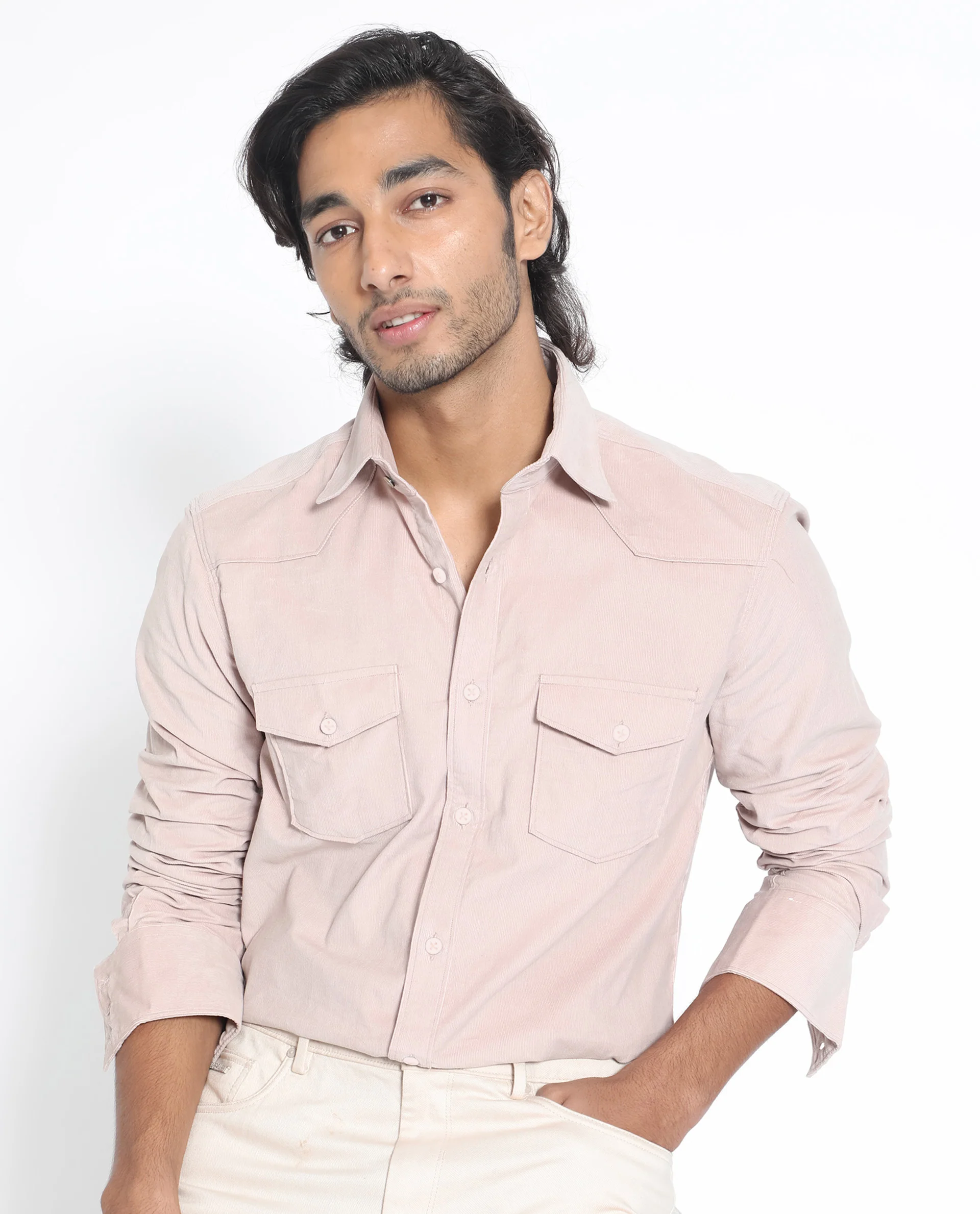 Rare Rabbit Men's Halle Dusky Peach Cotton Plain Regular Fit Full Sleeve Collared Shirt - Image 3