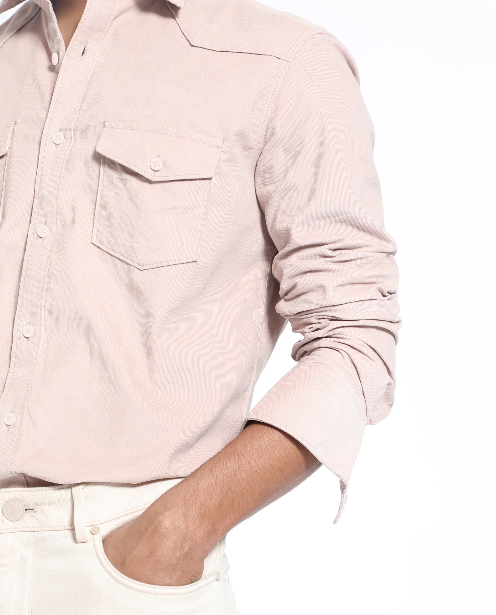 Rare Rabbit Men's Halle Dusky Peach Cotton Plain Regular Fit Full Sleeve Collared Shirt - Image 4