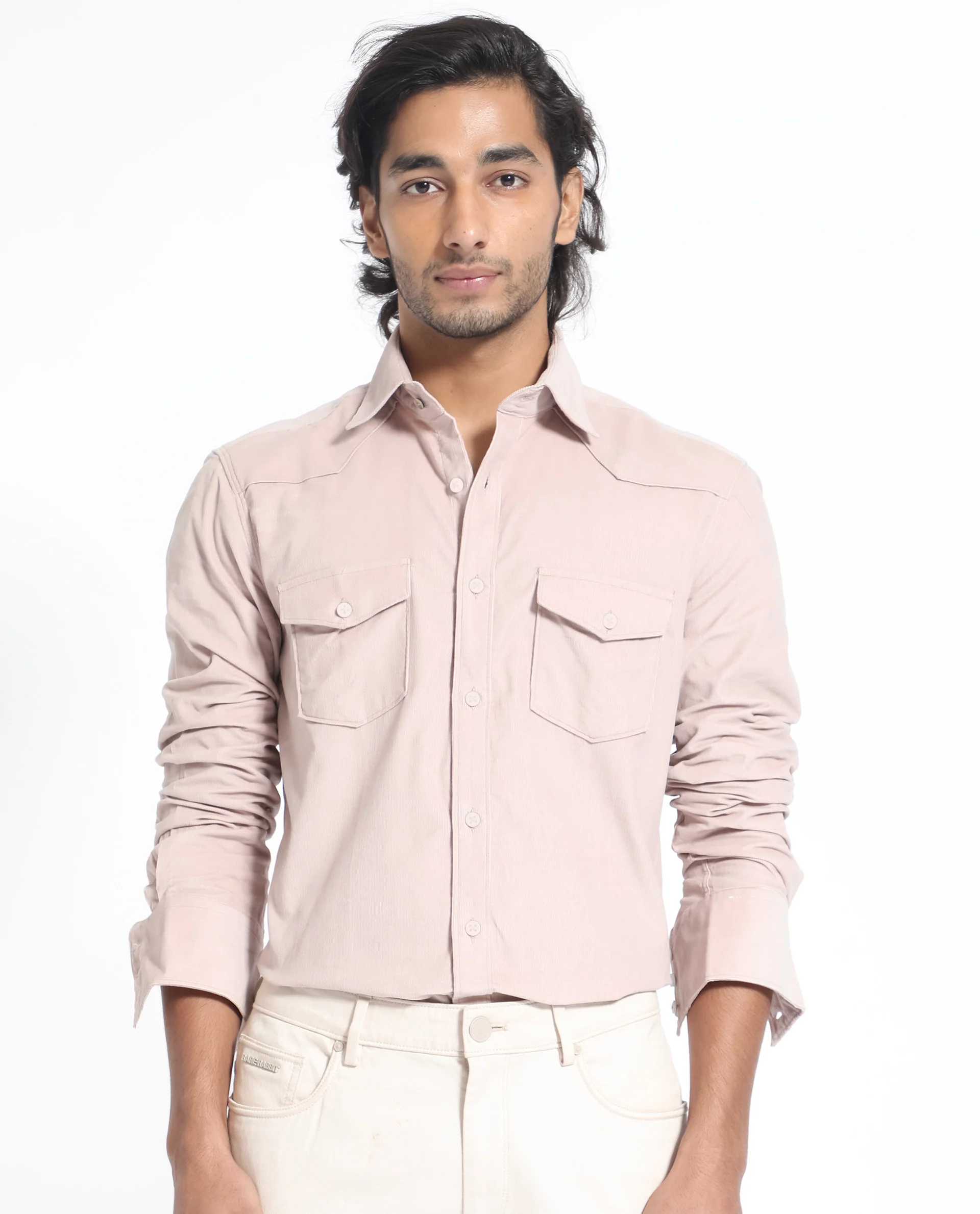 Rare Rabbit Men's Halle Dusky Peach Cotton Plain Regular Fit Full Sleeve Collared Shirt - Image 5