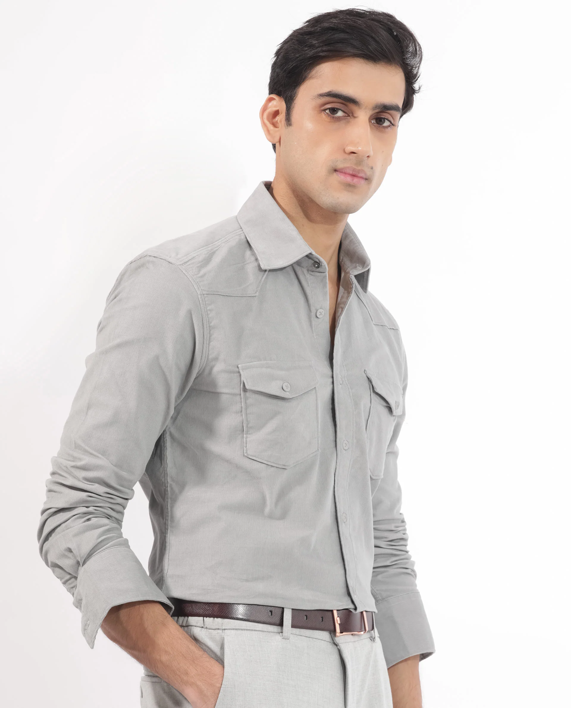Rare Rabbit Men's Halle Grey Plain Regular Fit Full Sleeve Collared Shirt - Image 7