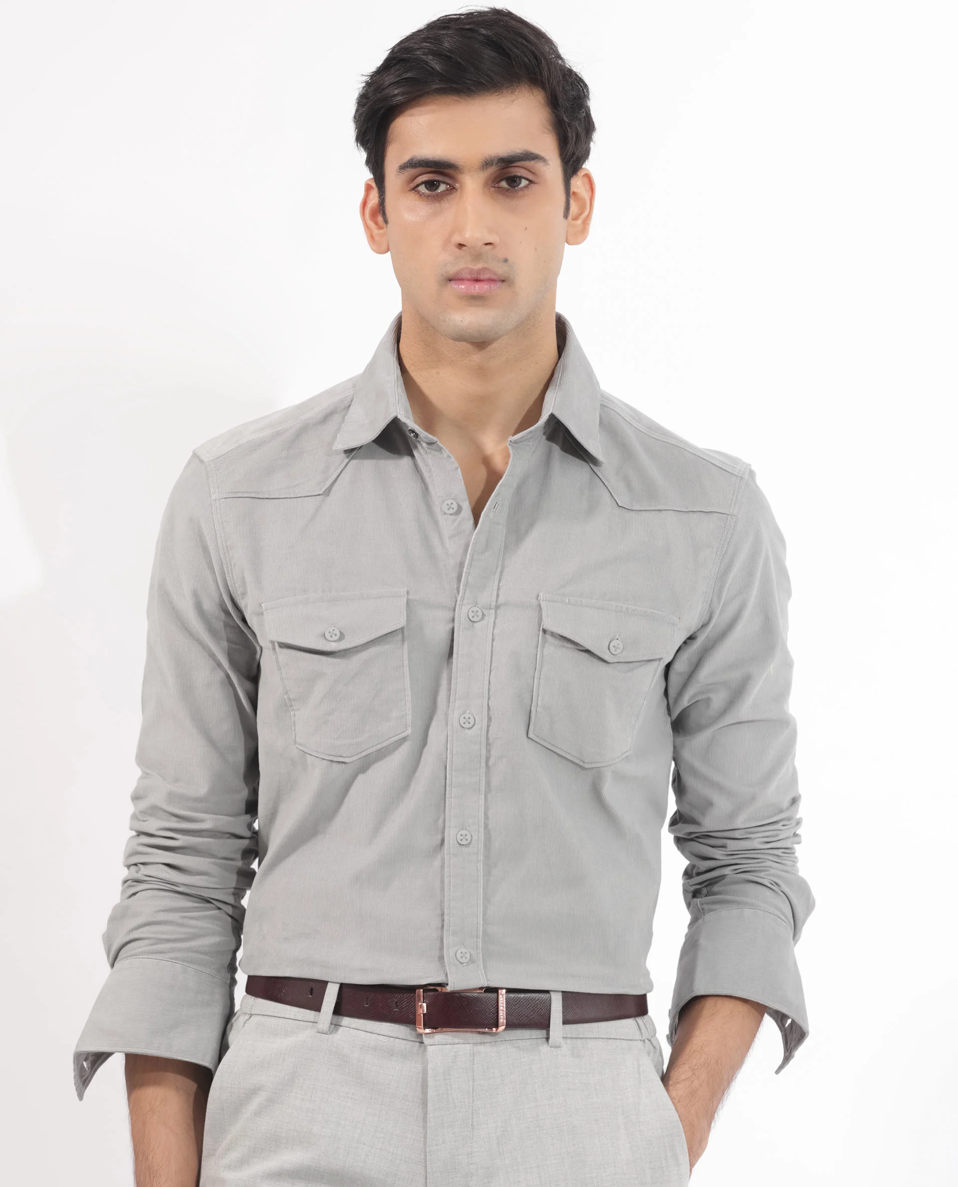 Rare Rabbit Men's Halle Grey Plain Regular Fit Full Sleeve Collared Shirt - Image 8