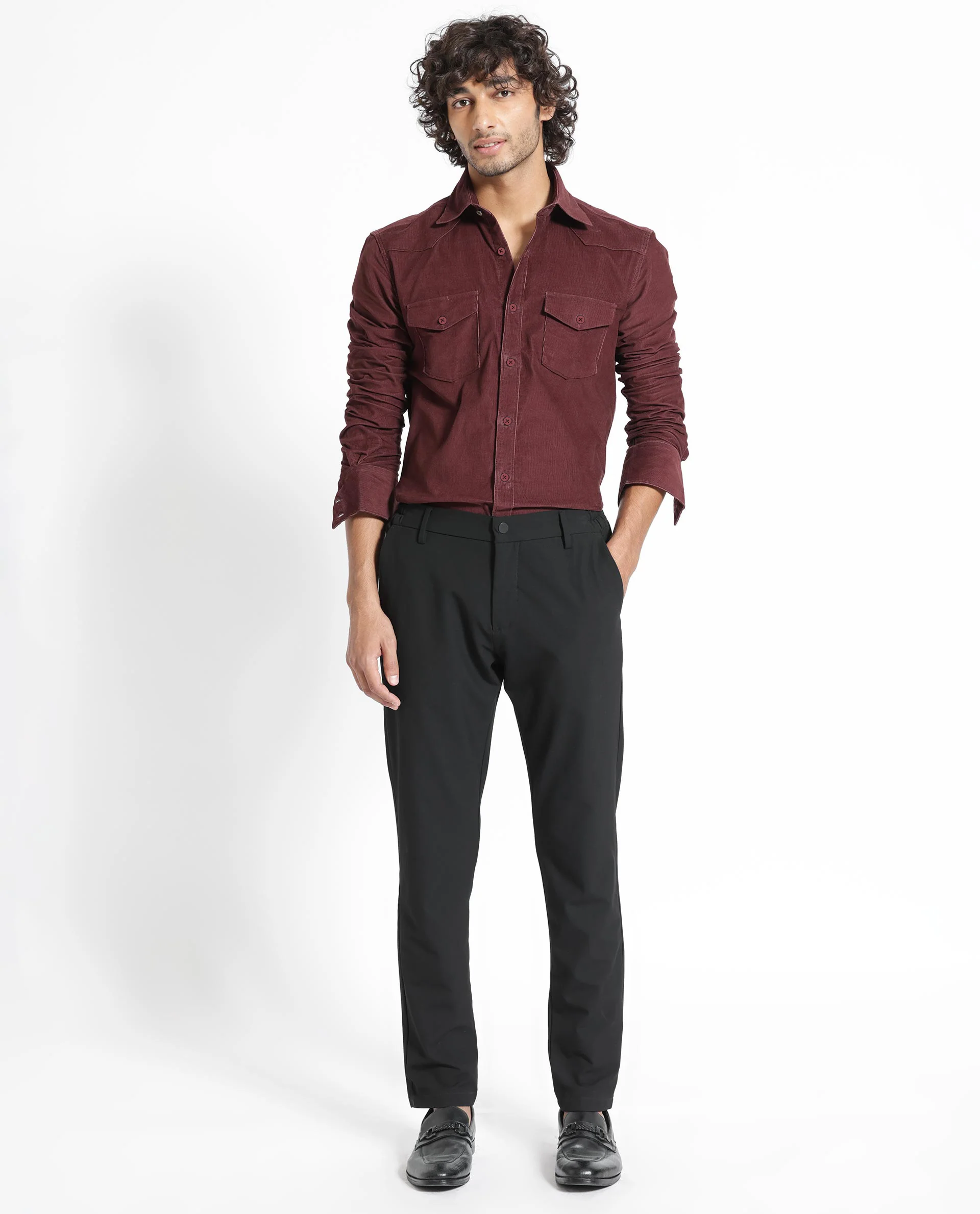 Rare Rabbit Men's Halle Maroon Plain Regular Fit Full Sleeve Collared Shirt - Image 2