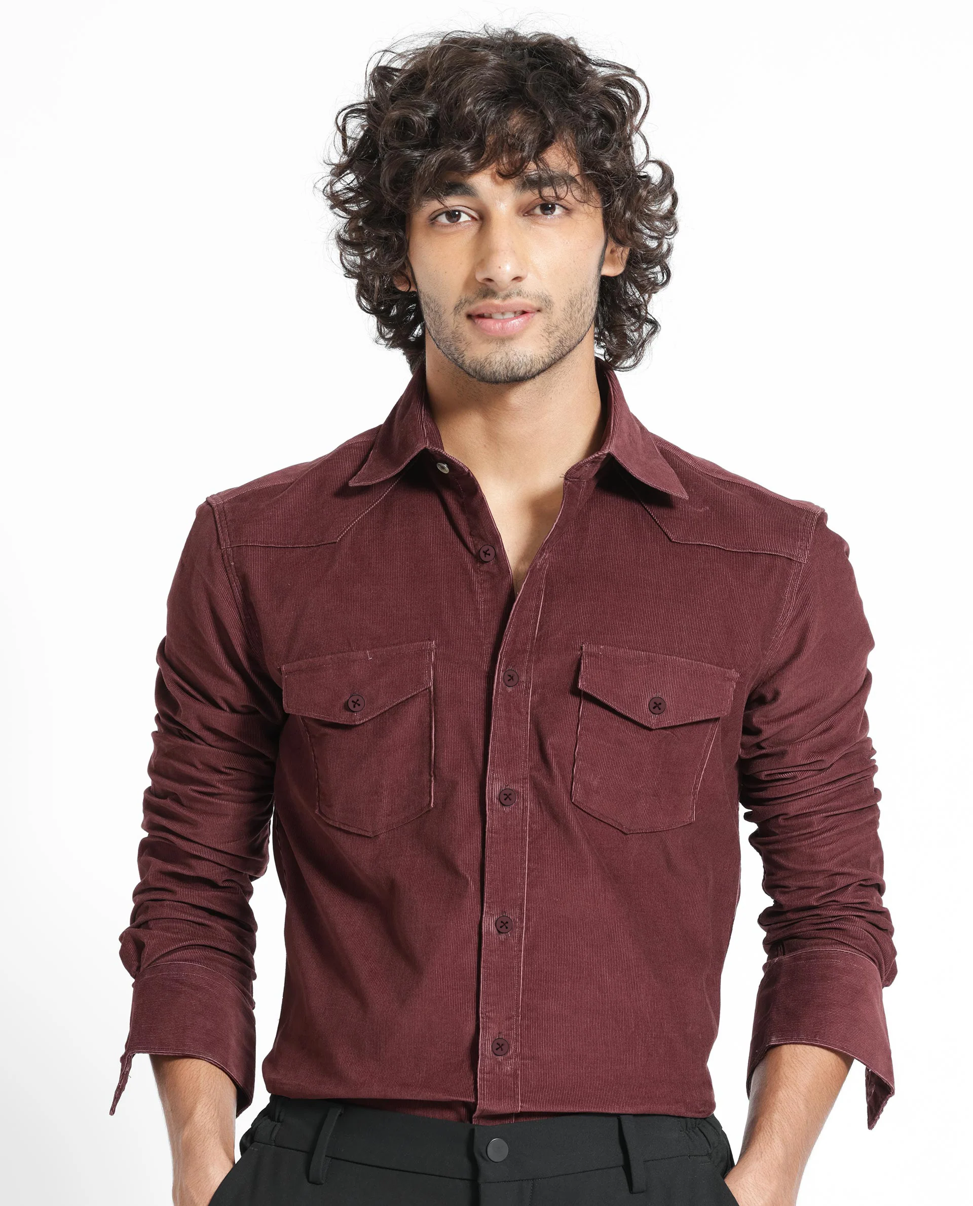 Rare Rabbit Men's Halle Maroon Plain Regular Fit Full Sleeve Collared Shirt - Image 4