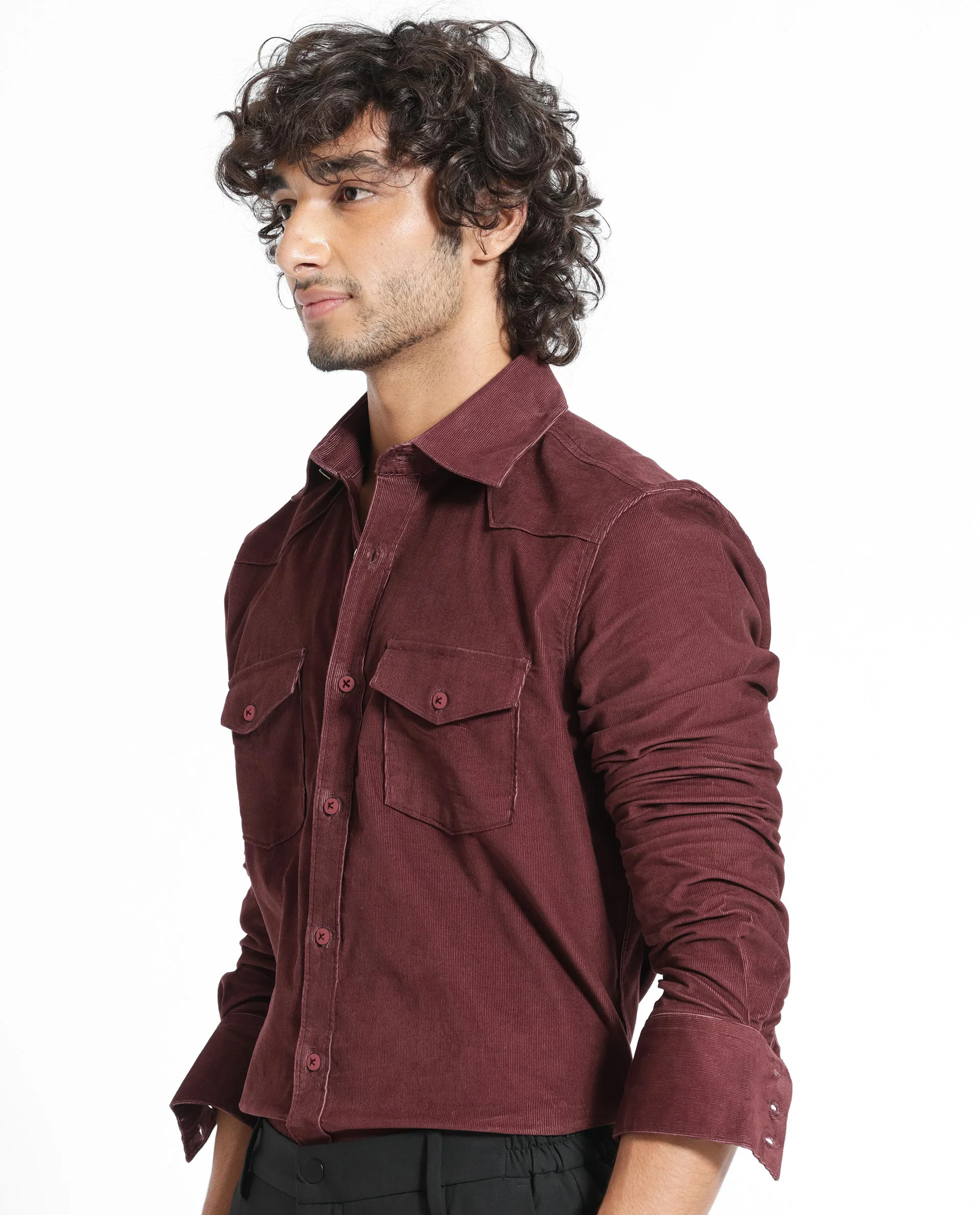 Rare Rabbit Men's Halle Maroon Plain Regular Fit Full Sleeve Collared Shirt - Image 5