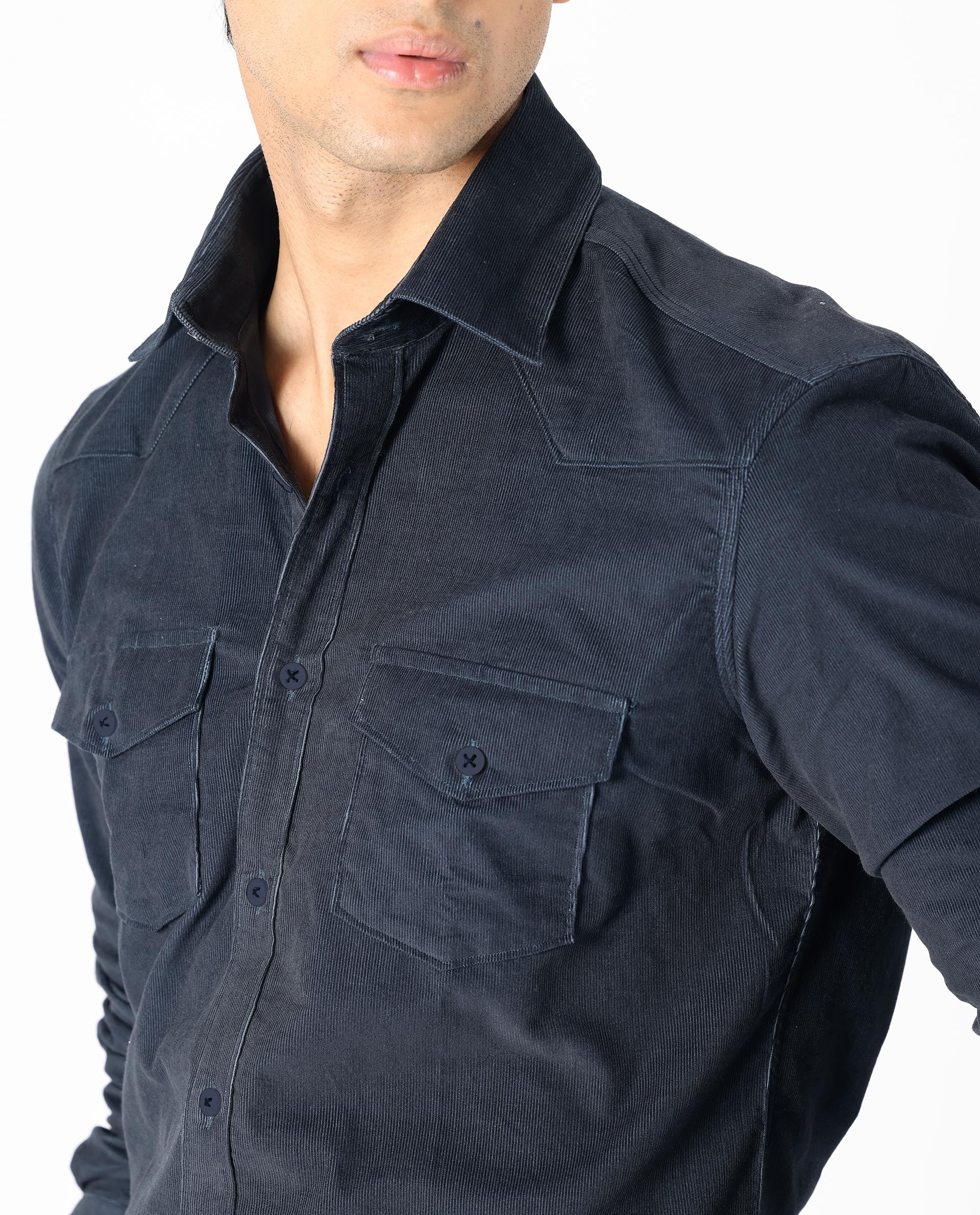 Rare Rabbit Men's Halle Navy Plain Regular Fit Full Sleeve Collared Shirt - Image 6