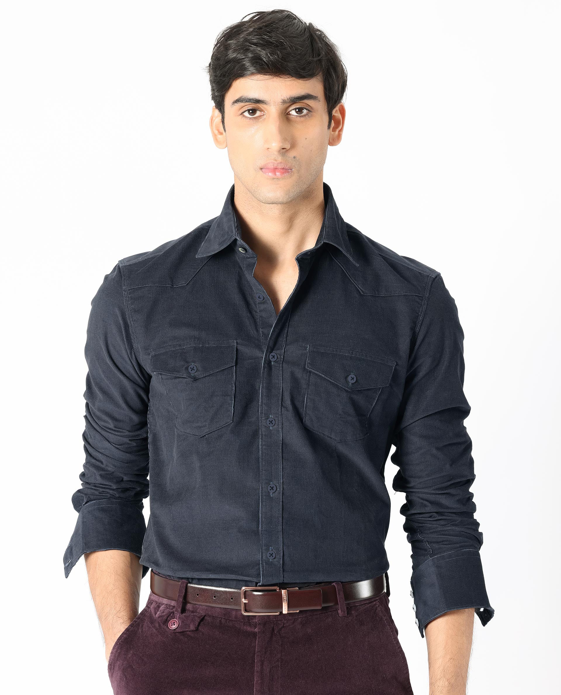 Rare Rabbit Men's Halle Navy Plain Regular Fit Full Sleeve Collared Shirt - Image 7
