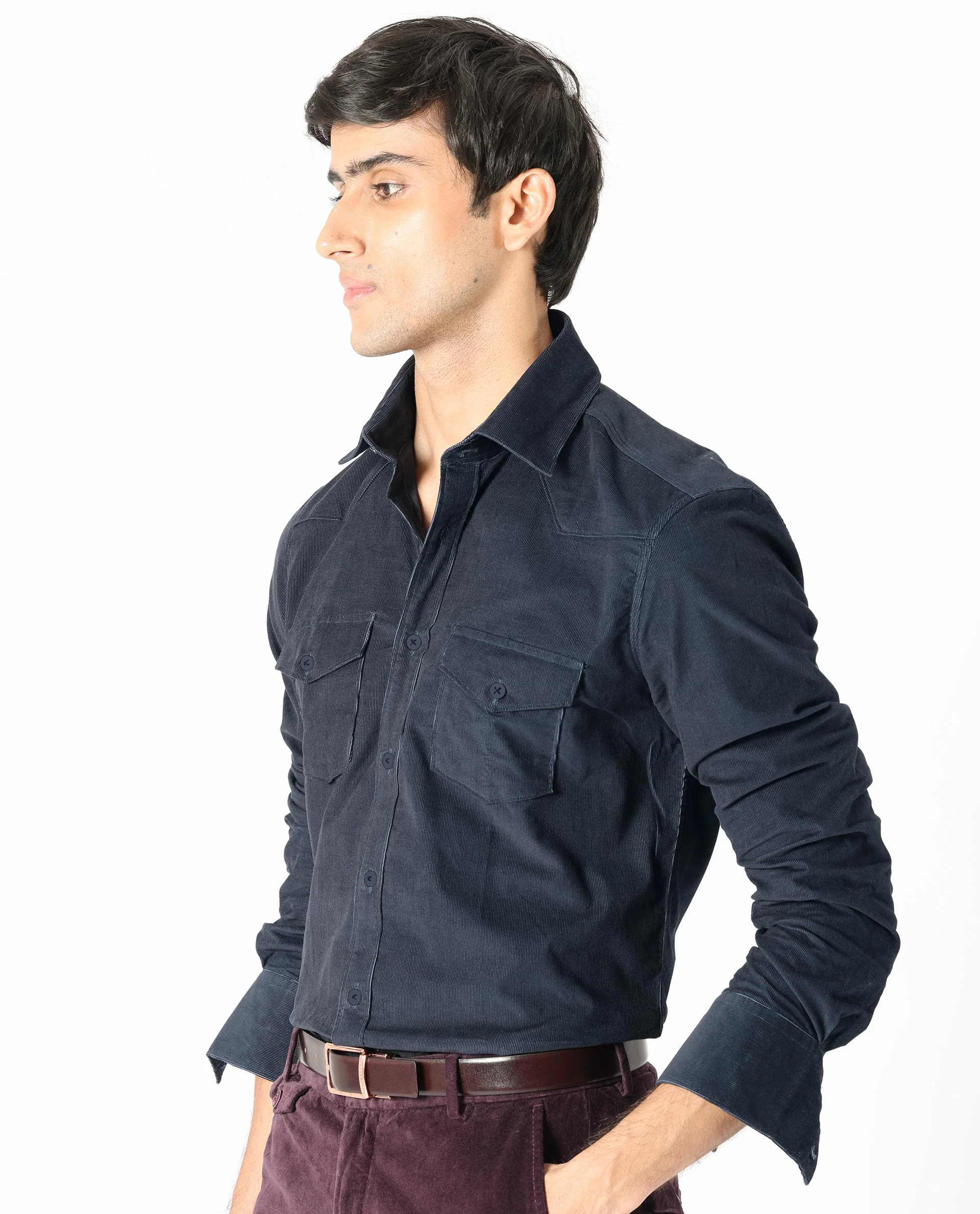 Rare Rabbit Men's Halle Navy Plain Regular Fit Full Sleeve Collared Shirt - Image 8