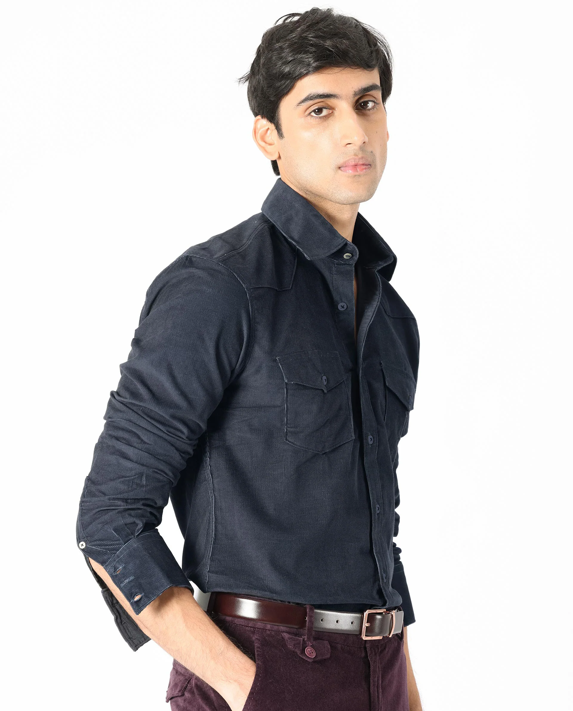 Rare Rabbit Men's Halle Navy Plain Regular Fit Full Sleeve Collared Shirt - Image 9