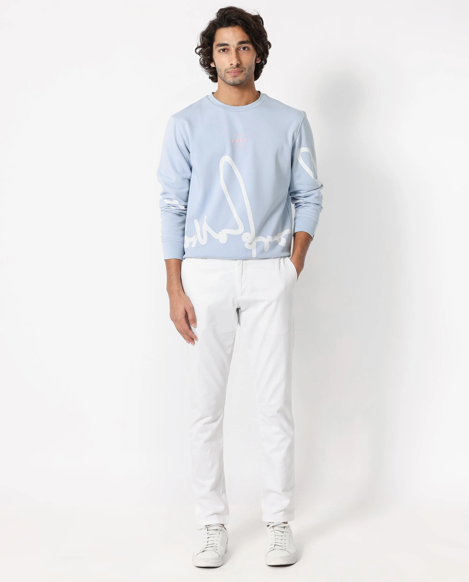 Rare Rabbit Men's Halsey Light Blue Cotton Graphic Print Relaxed Fit Full Sleeve Crew Neck Sweatshirt - Image 5