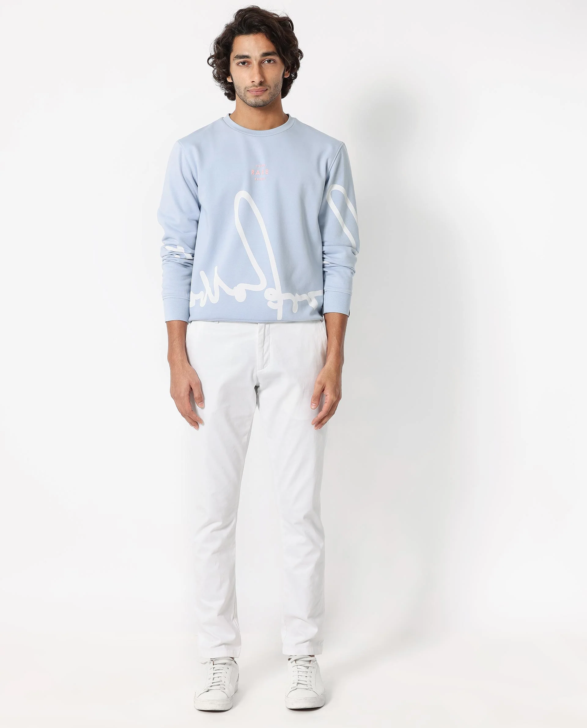 Rare Rabbit Men's Halsey Light Blue Cotton Graphic Print Relaxed Fit Full Sleeve Crew Neck Sweatshirt - Image 6