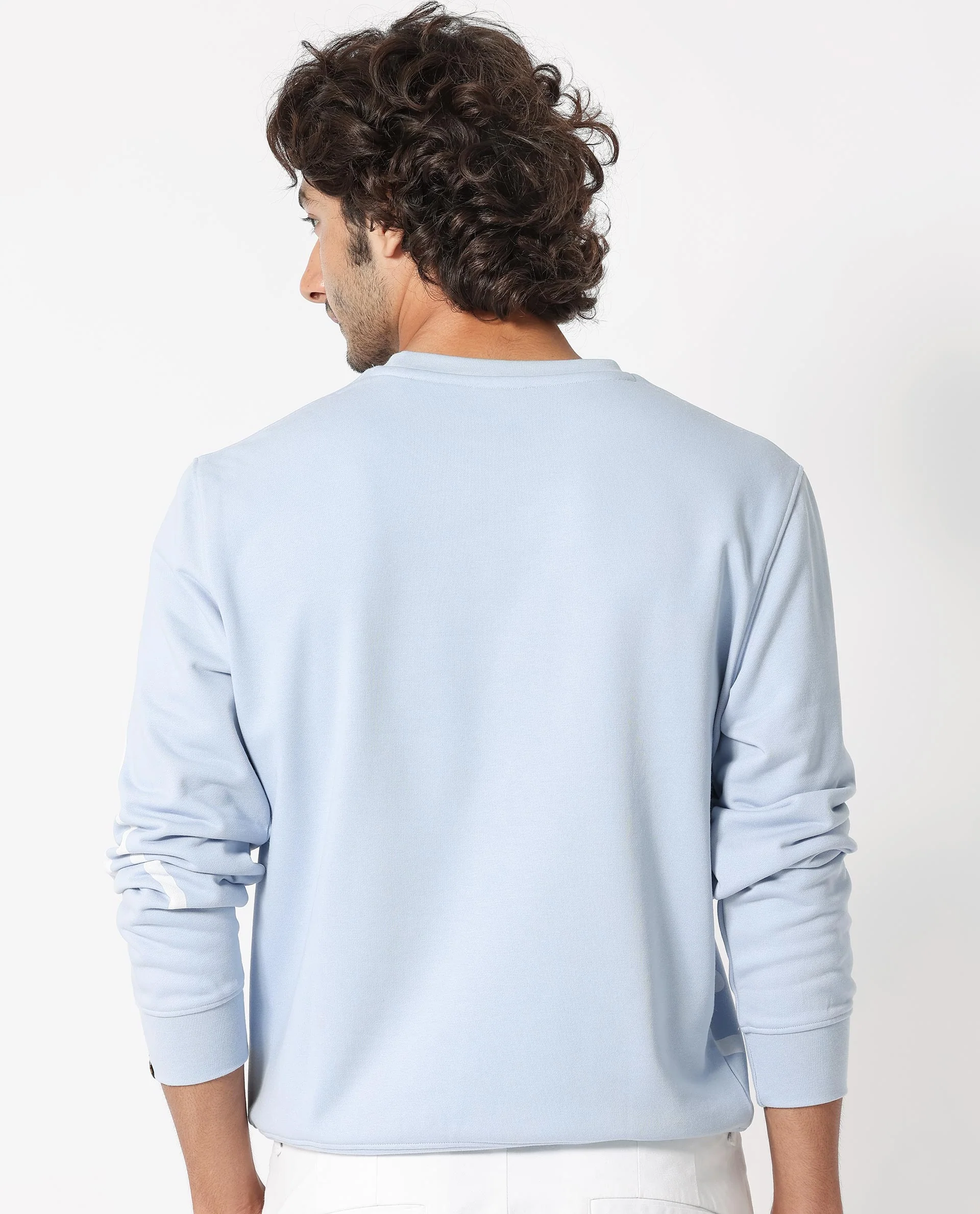 Rare Rabbit Men's Halsey Light Blue Cotton Graphic Print Relaxed Fit Full Sleeve Crew Neck Sweatshirt - Image 8