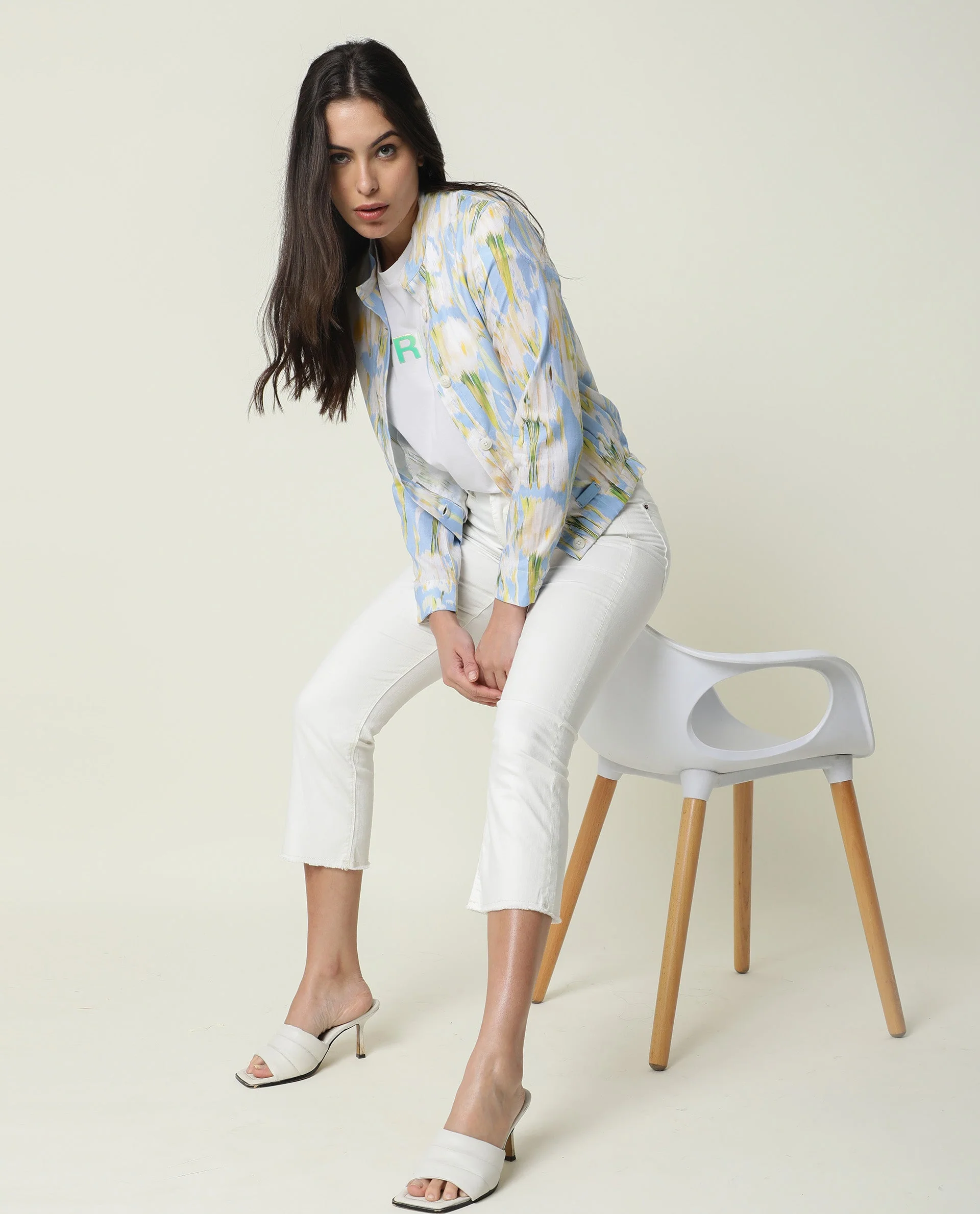 Rareism Women's Halt Green Cotton High Neck Abstract Print Regular Fit Jacket - Image 2