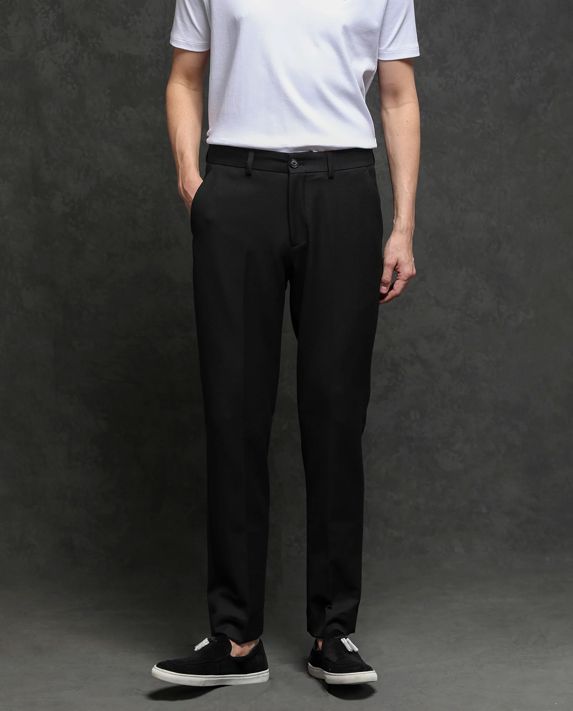 Rare Rabbit Men's Hamlet Black Viscose Plain Regular Fit Trouser