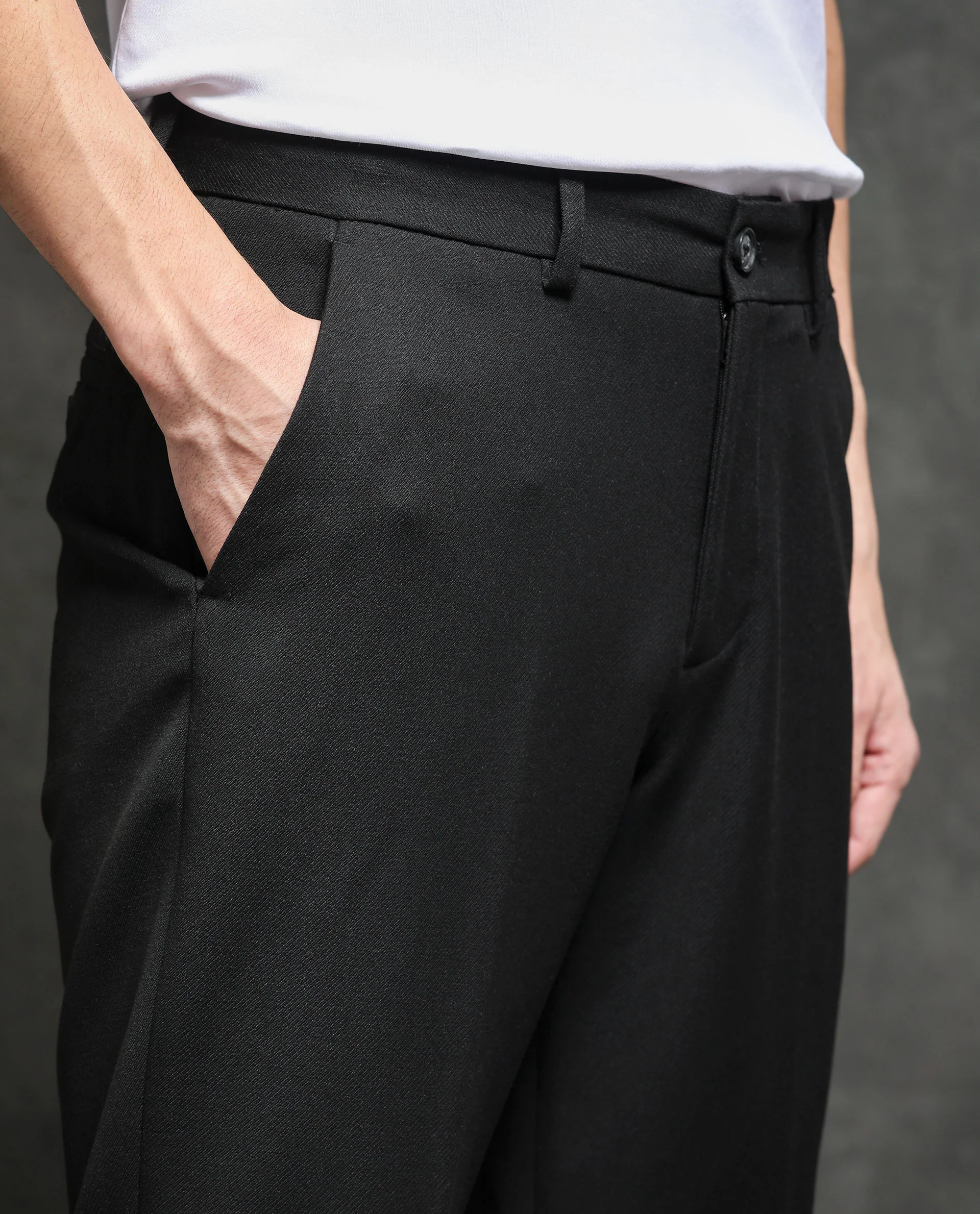 Rare Rabbit Men's Hamlet Black Viscose Plain Regular Fit Trouser - Image 2