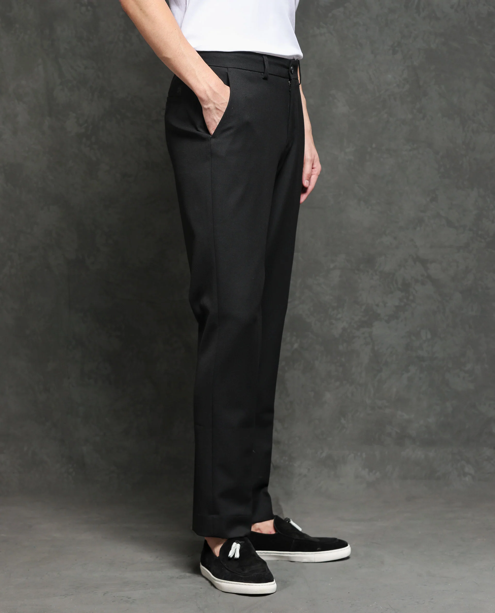 Rare Rabbit Men's Hamlet Black Viscose Plain Regular Fit Trouser - Image 6