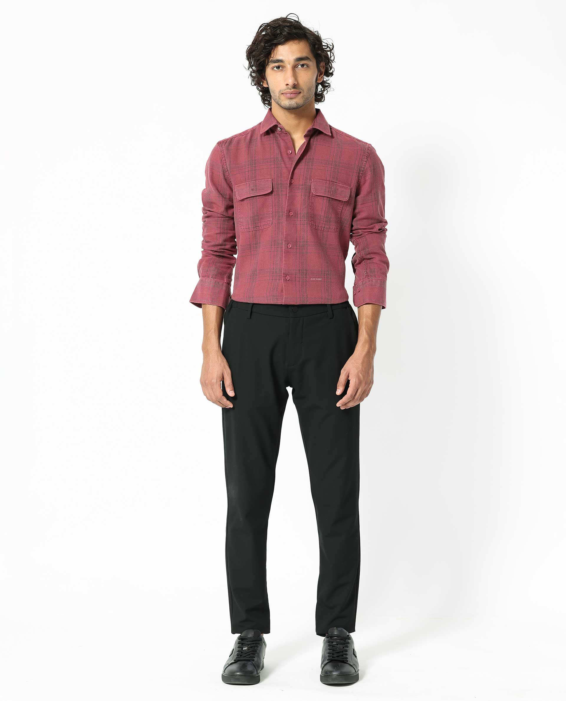 Rare Rabbit Men's Hammel Dark Pink Cotton Checked Print Regular Fit Full Sleeve Collared Shirt - Image 2