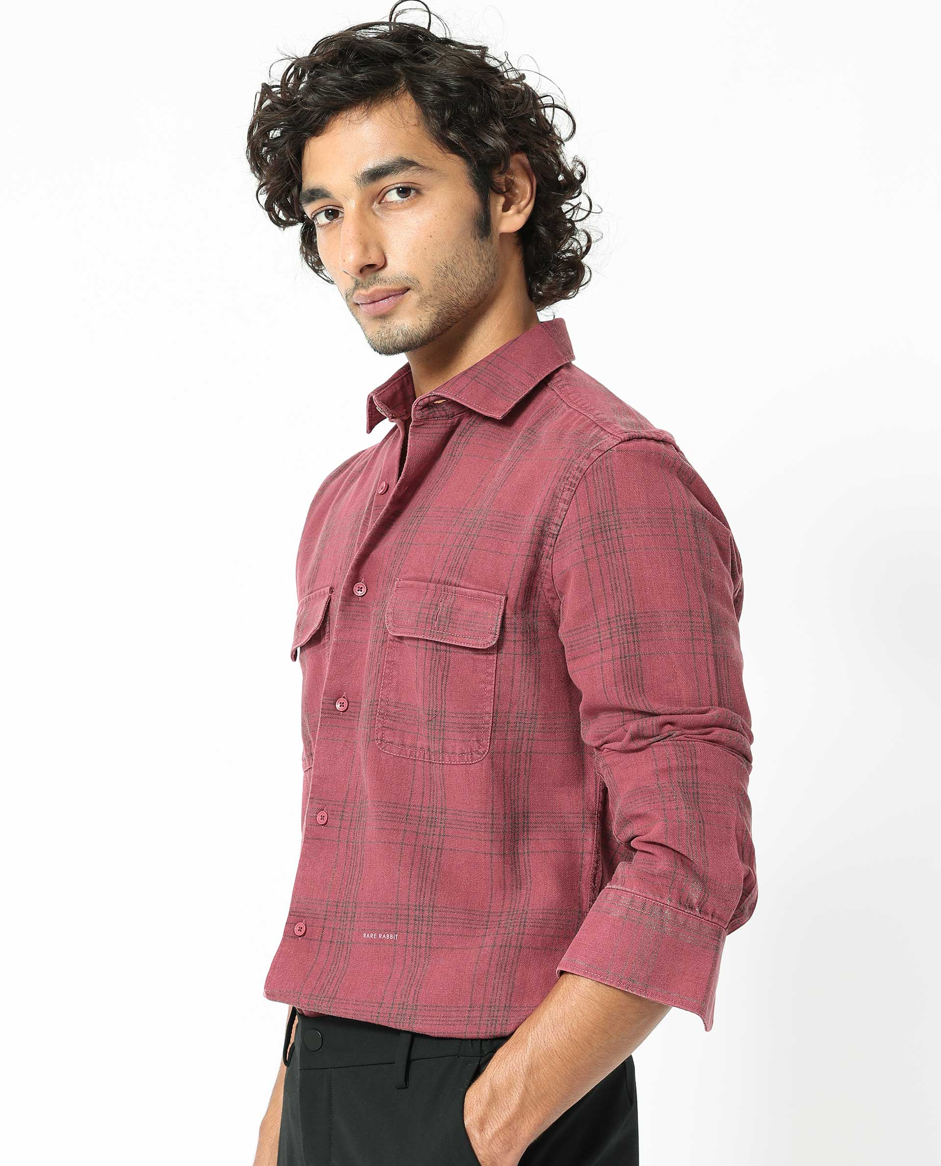 Rare Rabbit Men's Hammel Dark Pink Cotton Checked Print Regular Fit Full Sleeve Collared Shirt - Image 3