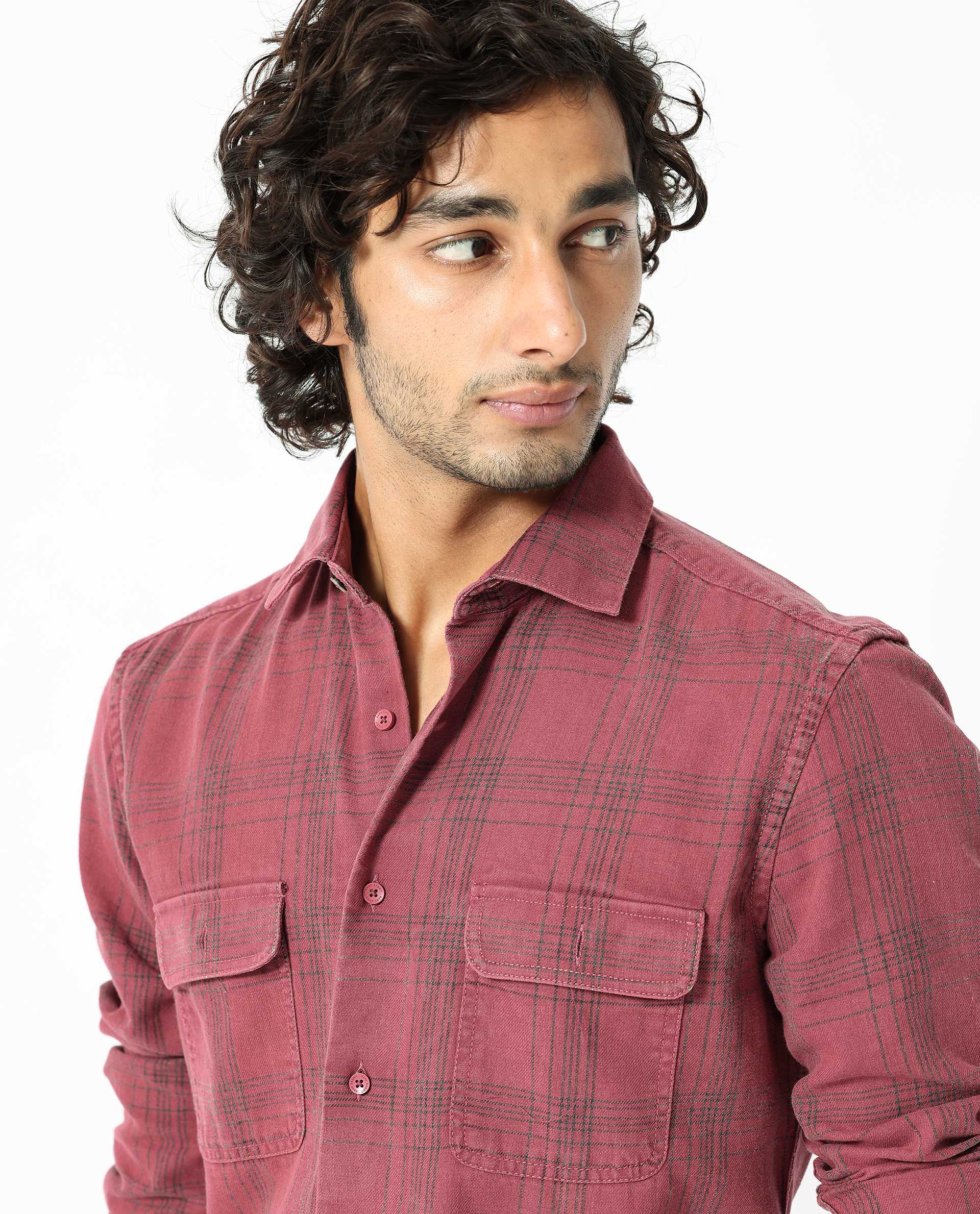 Rare Rabbit Men's Hammel Dark Pink Cotton Checked Print Regular Fit Full Sleeve Collared Shirt - Image 4
