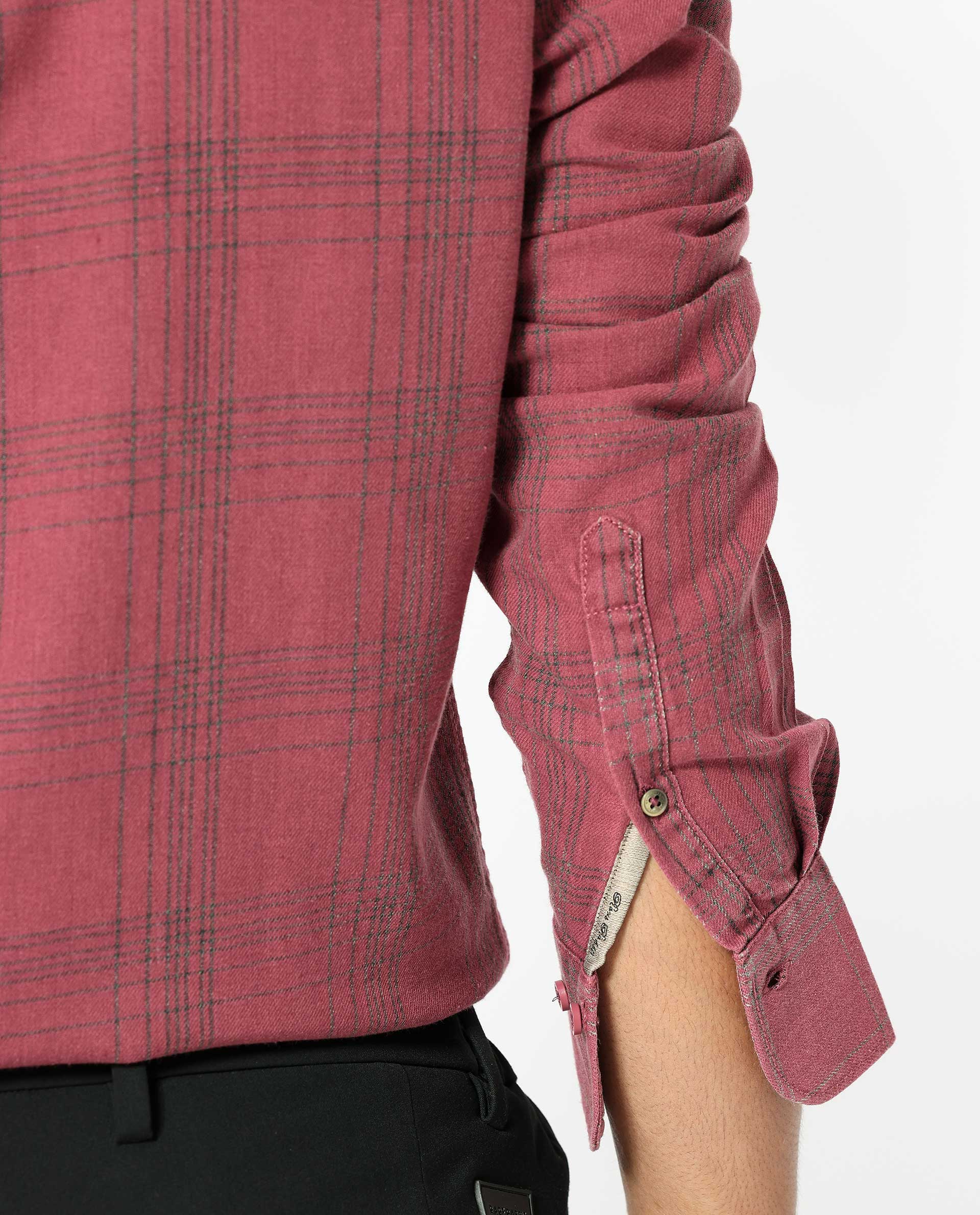 Rare Rabbit Men's Hammel Dark Pink Cotton Checked Print Regular Fit Full Sleeve Collared Shirt - Image 5