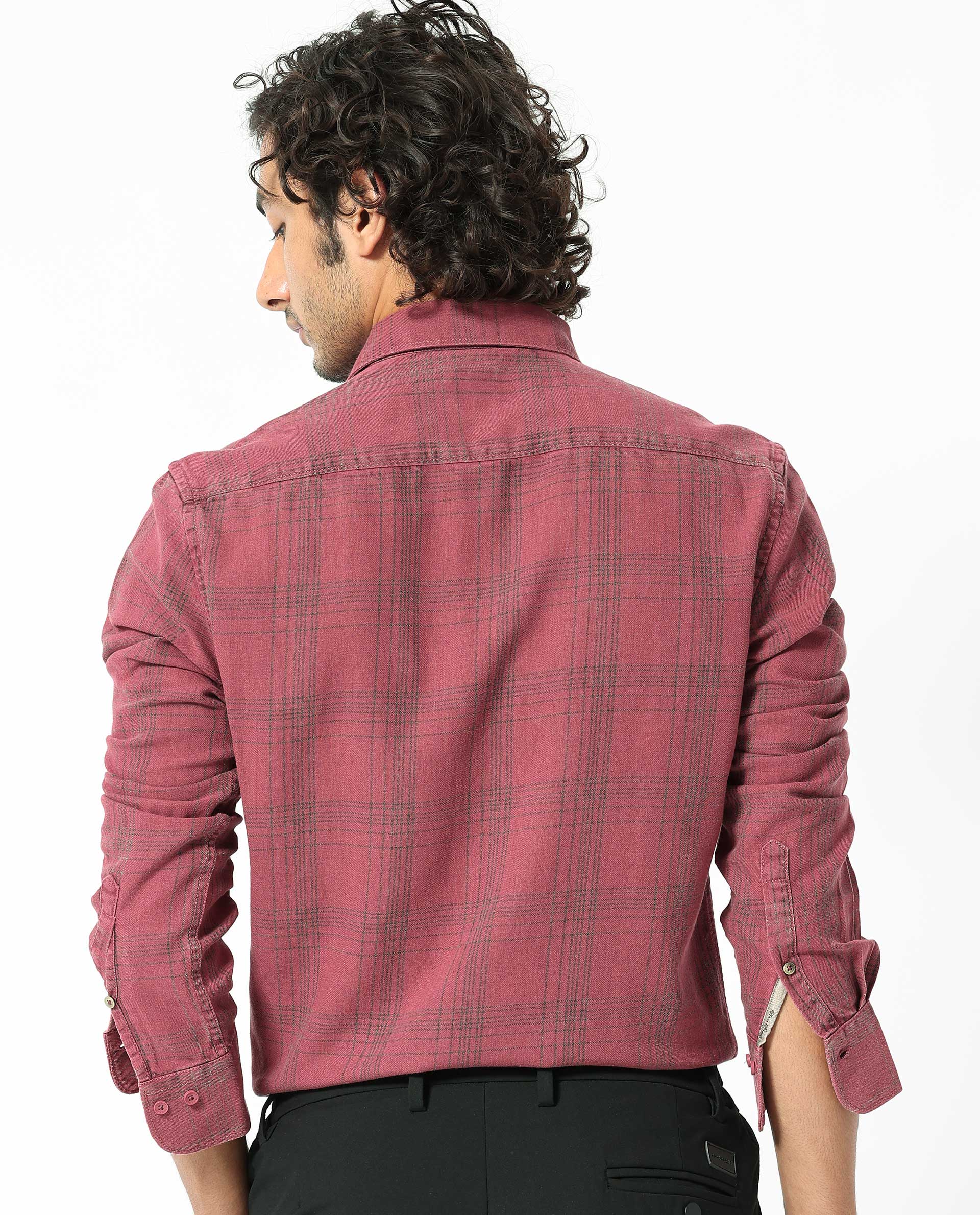 Rare Rabbit Men's Hammel Dark Pink Cotton Checked Print Regular Fit Full Sleeve Collared Shirt - Image 8